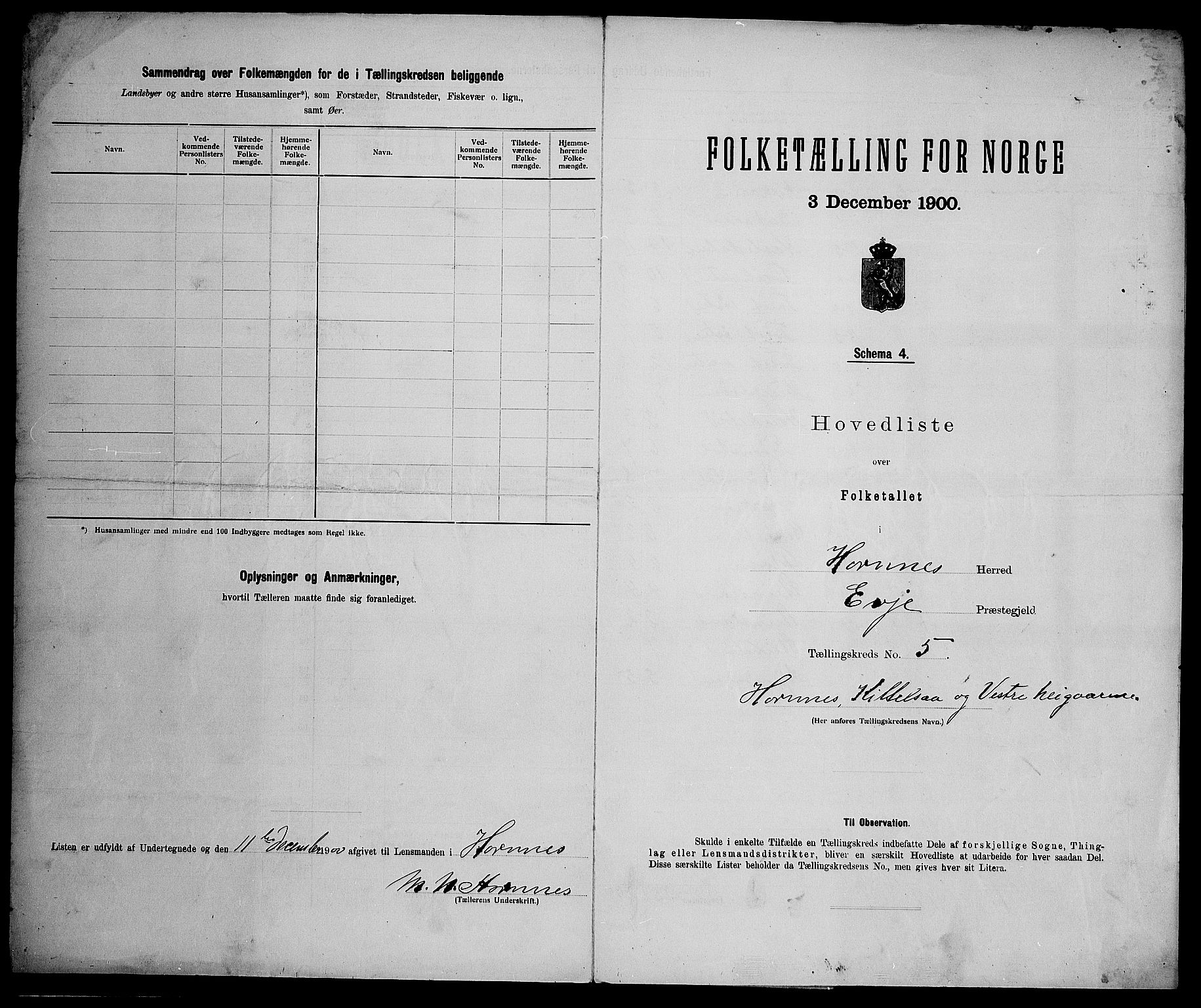 SAK, 1900 census for Hornnes, 1900, p. 19