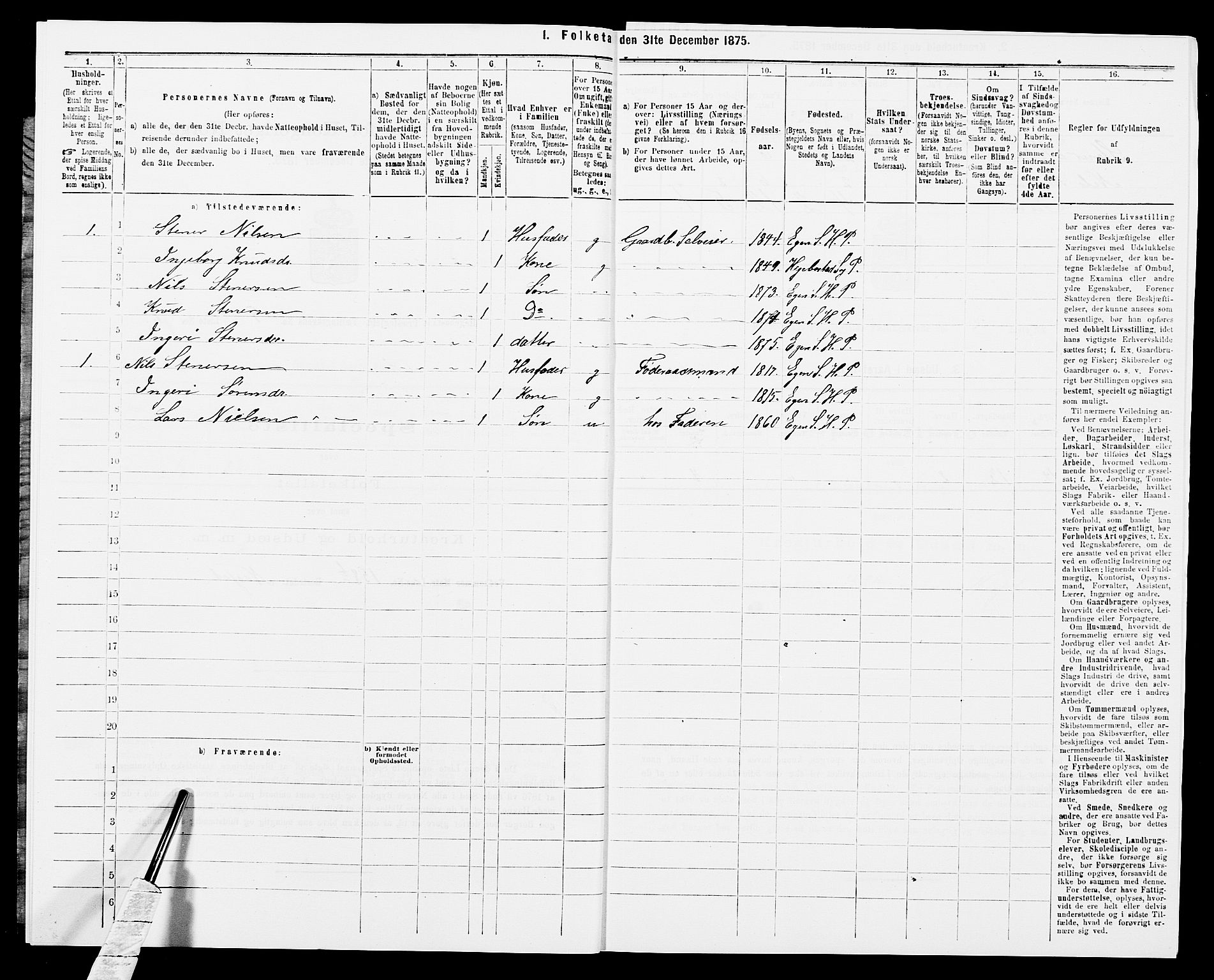 SAK, 1875 census for 1034P Hægebostad, 1875, p. 473