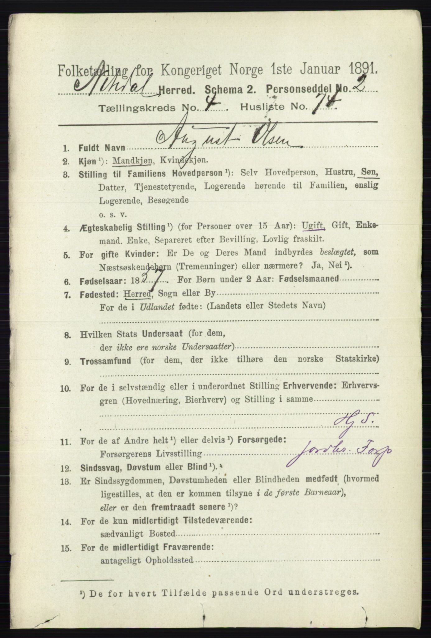 RA, 1891 census for 0233 Nittedal, 1891, p. 2103