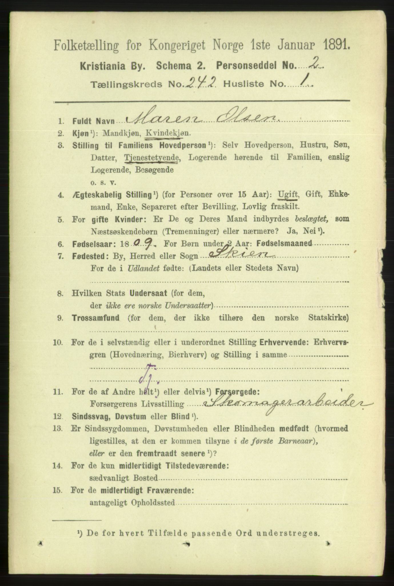 RA, 1891 census for 0301 Kristiania, 1891, p. 147085