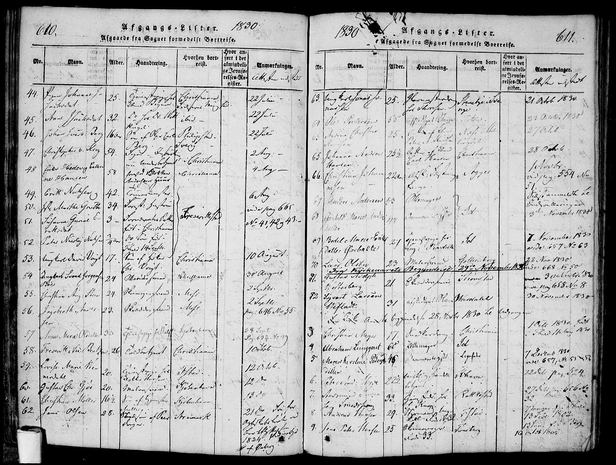 Halden prestekontor Kirkebøker, AV/SAO-A-10909/F/Fa/L0003: Parish register (official) no. I 3, 1815-1834, p. 610-611