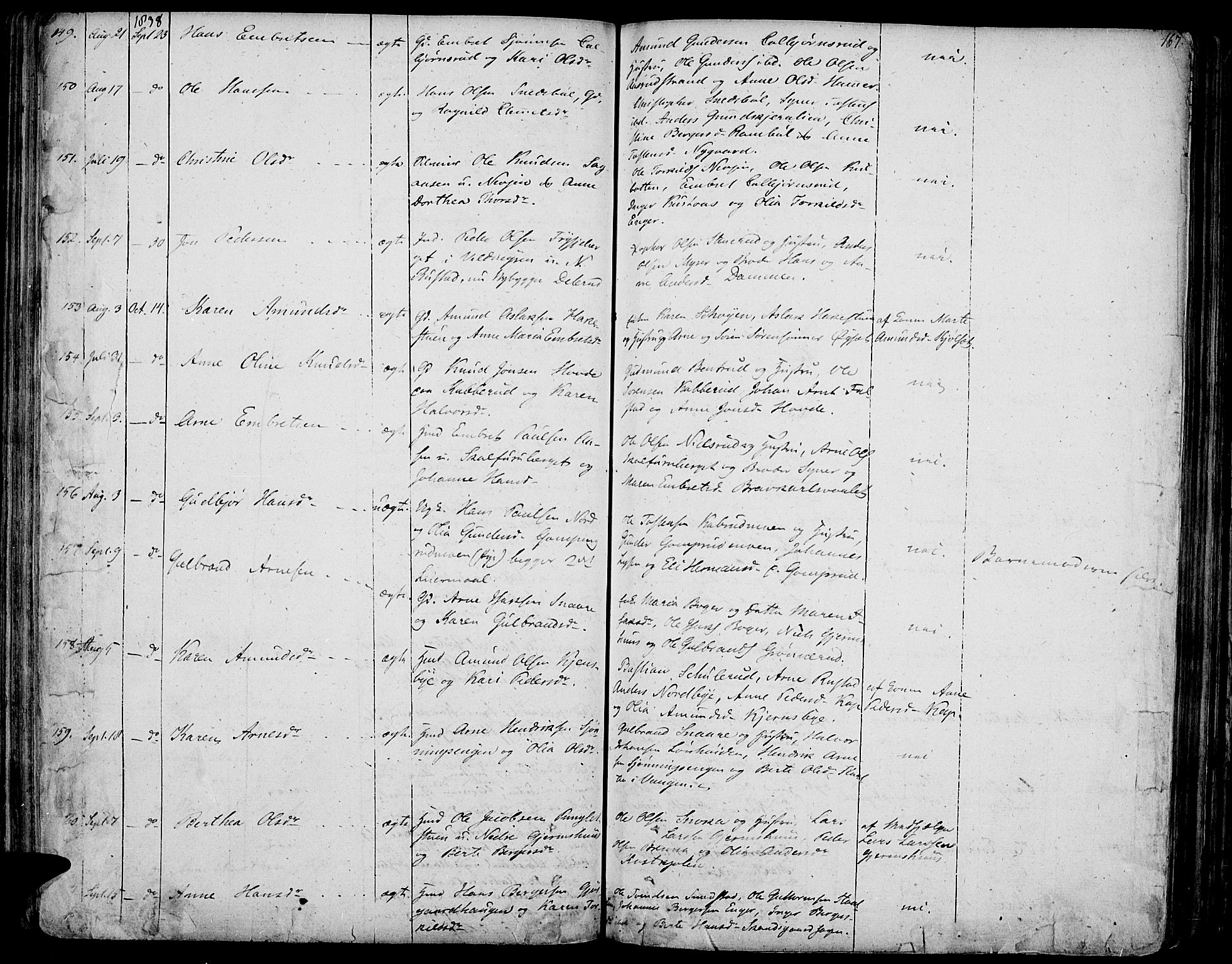 Vinger prestekontor, AV/SAH-PREST-024/H/Ha/Haa/L0007: Parish register (official) no. 7, 1826-1839, p. 167