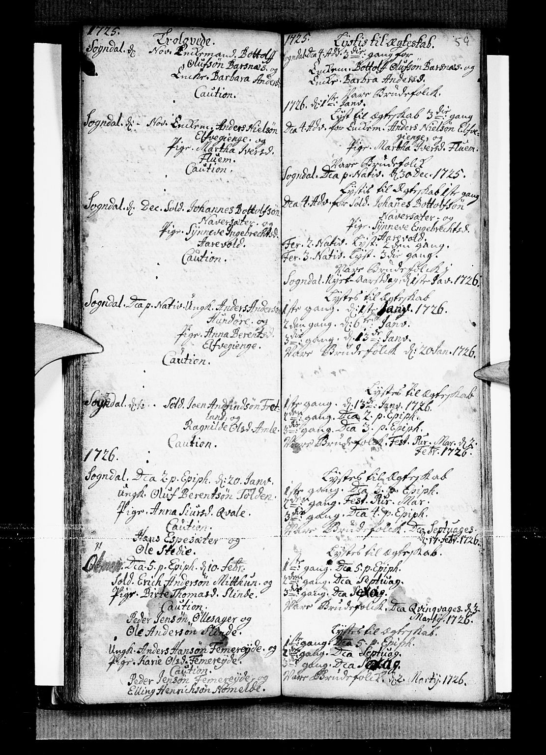 Sogndal sokneprestembete, SAB/A-81301/H/Haa/Haaa/L0002: Parish register (official) no. A 2, 1725-1741, p. 54