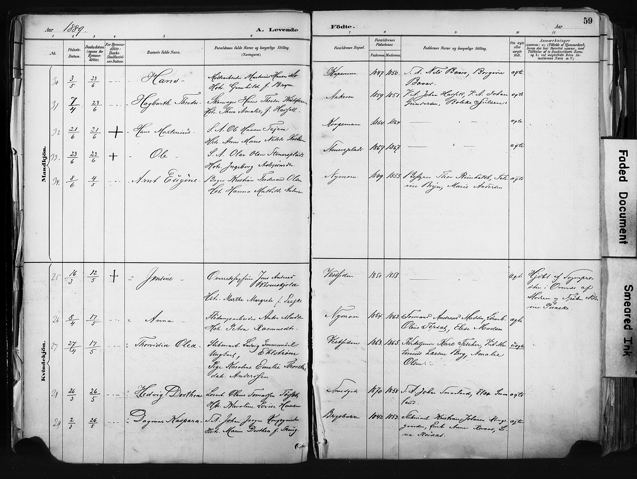 Kongsberg kirkebøker, AV/SAKO-A-22/F/Fb/L0002: Parish register (official) no. II 2, 1886-1896, p. 59