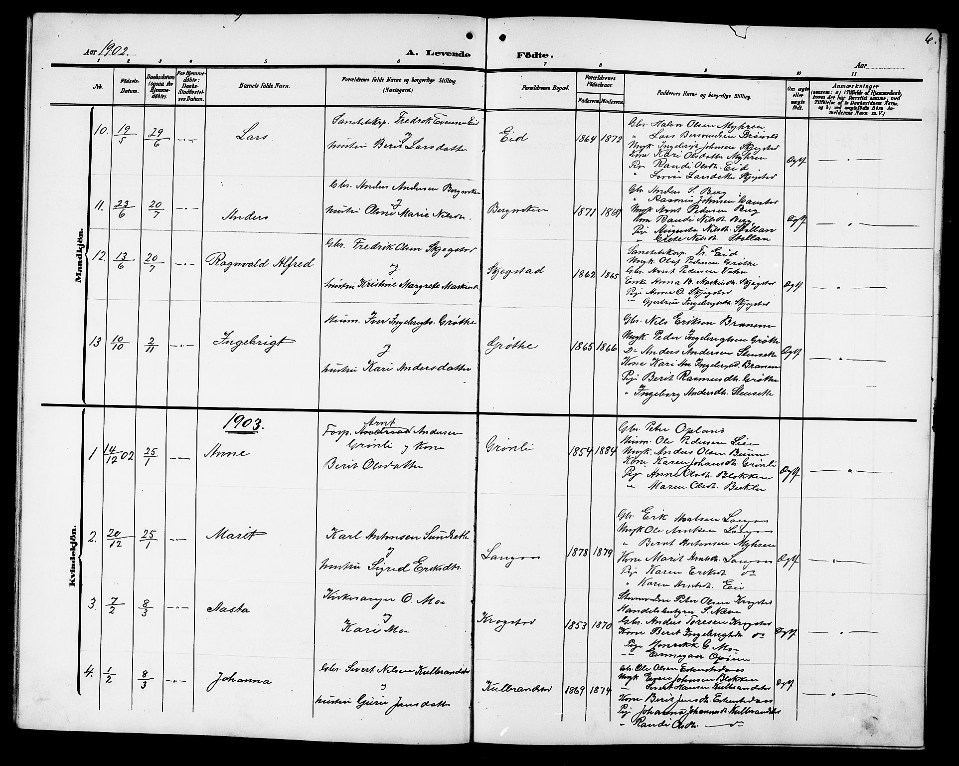 Ministerialprotokoller, klokkerbøker og fødselsregistre - Sør-Trøndelag, SAT/A-1456/694/L1133: Parish register (copy) no. 694C05, 1901-1914, p. 6