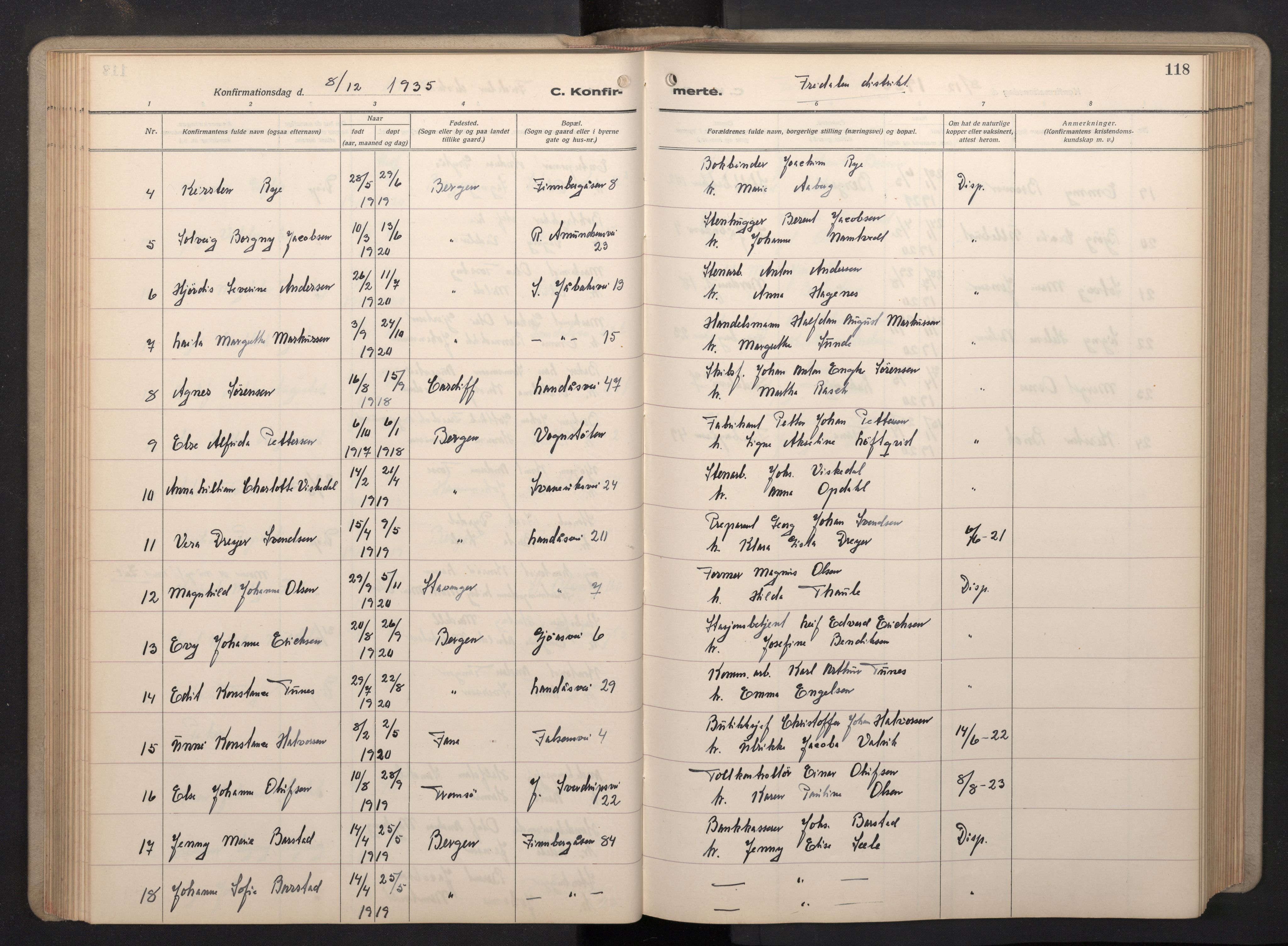 Årstad Sokneprestembete, AV/SAB-A-79301/H/Hab/L0015: Parish register (copy) no. B 5, 1932-1945, p. 117b-118a
