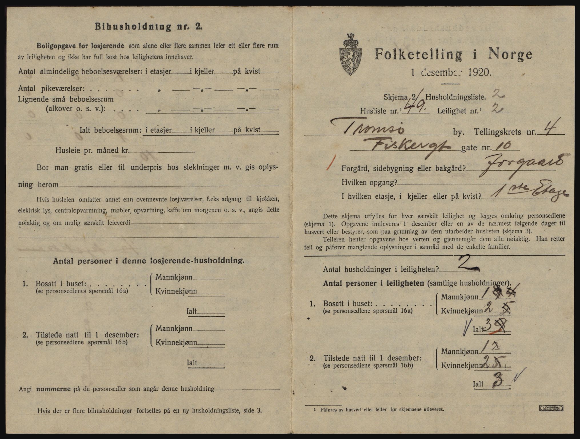 SATØ, 1920 census for Tromsø, 1920, p. 3607