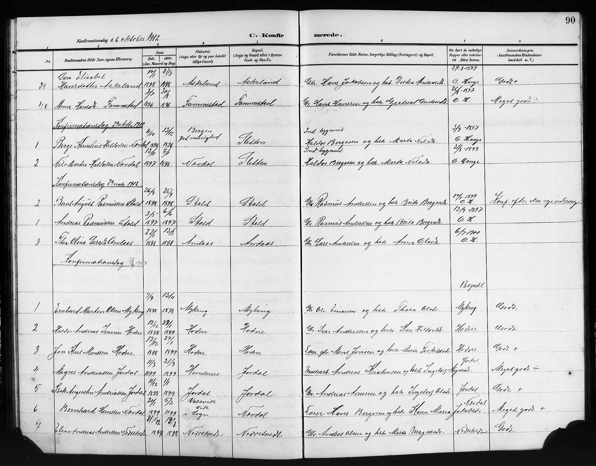 Lindås Sokneprestembete, AV/SAB-A-76701/H/Hab/Habe/L0004: Parish register (copy) no. E 4, 1906-1921, p. 90