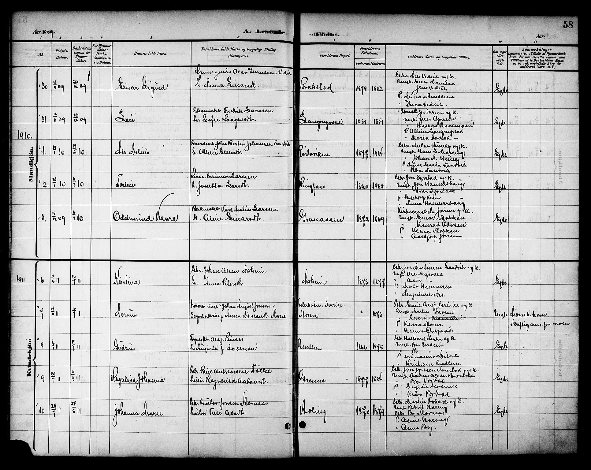 Ministerialprotokoller, klokkerbøker og fødselsregistre - Nord-Trøndelag, AV/SAT-A-1458/714/L0135: Parish register (copy) no. 714C04, 1899-1918, p. 58