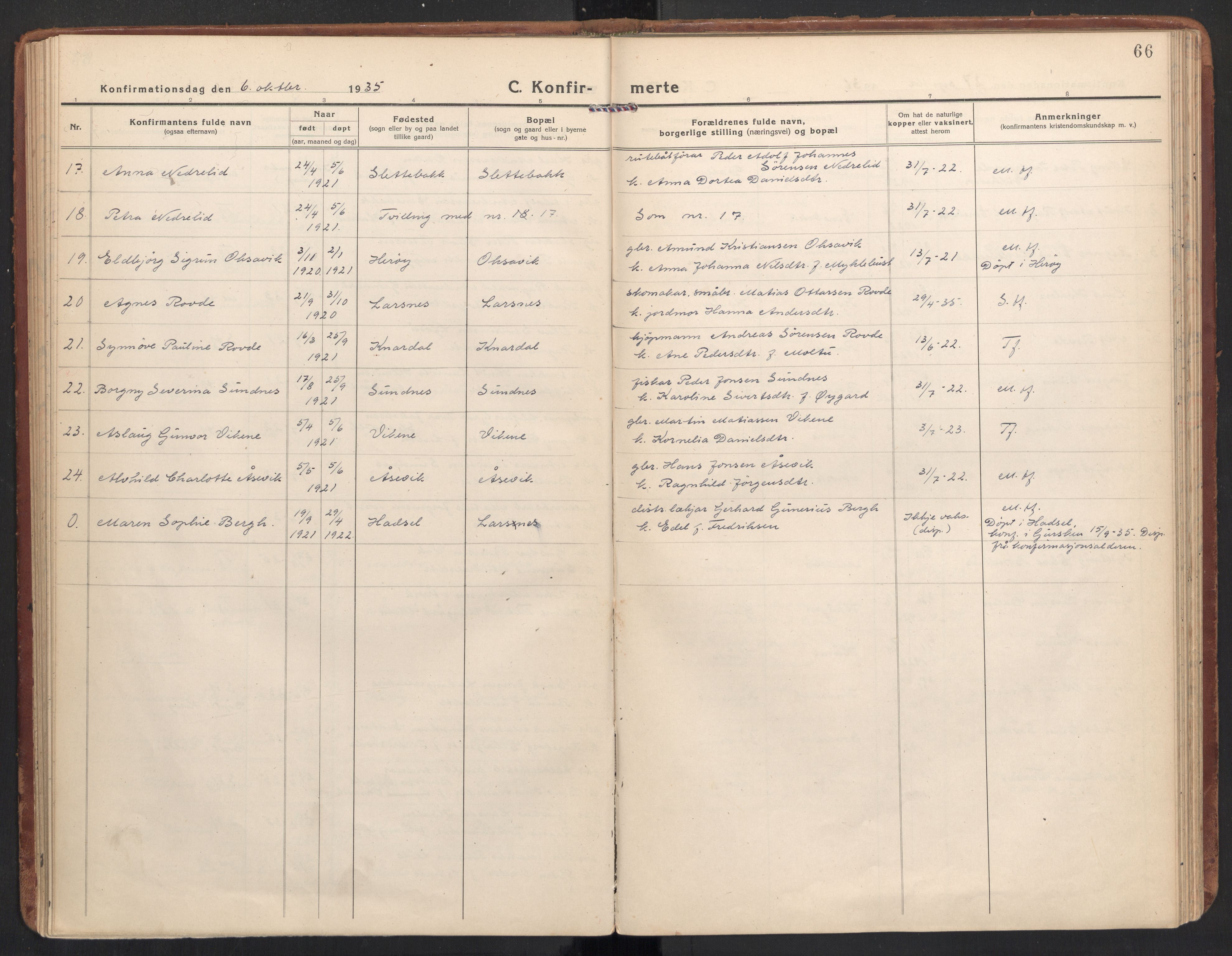 Ministerialprotokoller, klokkerbøker og fødselsregistre - Møre og Romsdal, AV/SAT-A-1454/504/L0058: Parish register (official) no. 504A05, 1920-1940, p. 66