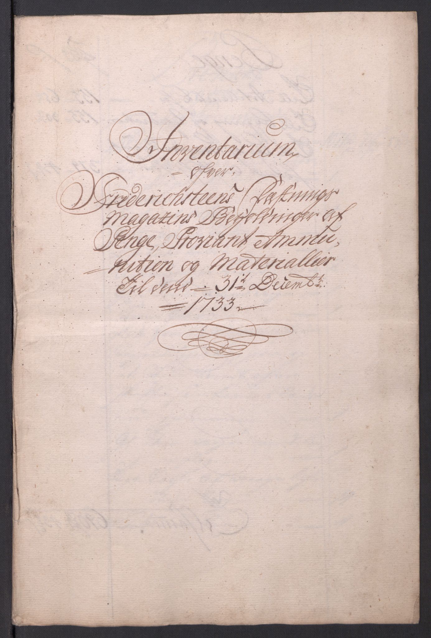 Kommanderende general (KG I) med Det norske krigsdirektorium, AV/RA-EA-5419/D/L0154: Fredriksten festning: Brev, inventarfortegnelser og regnskapsekstrakter, 1730-1739, p. 189