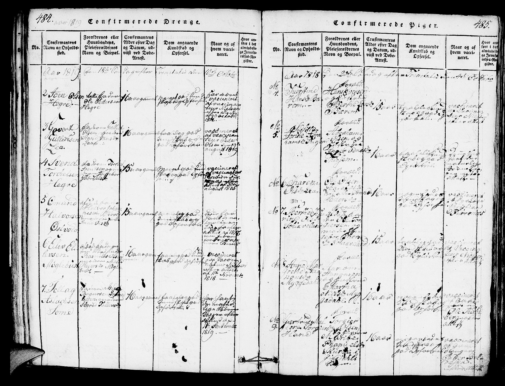 Høyland sokneprestkontor, SAST/A-101799/001/30BA/L0006: Parish register (official) no. A 6, 1815-1825, p. 484-485