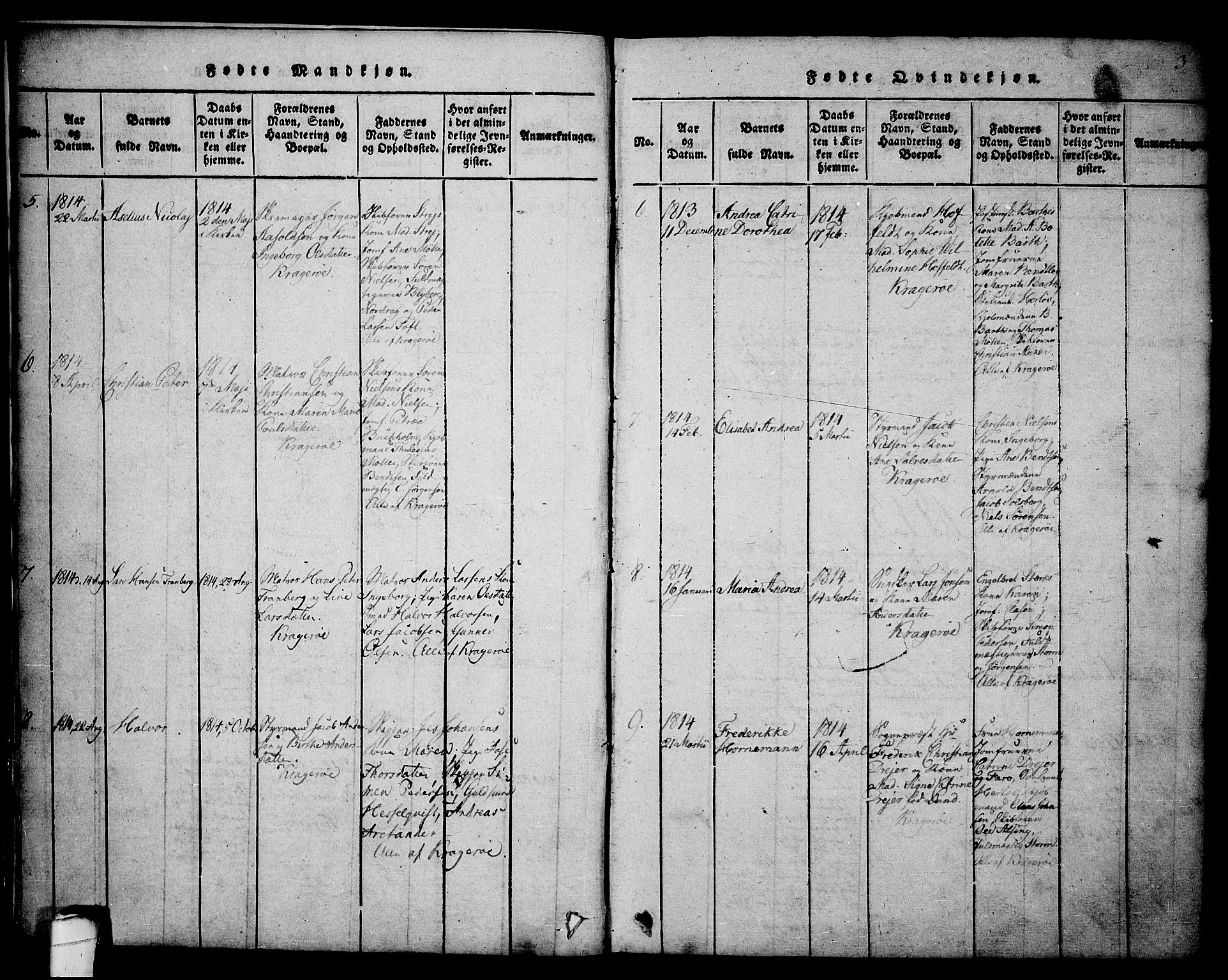 Kragerø kirkebøker, AV/SAKO-A-278/G/Ga/L0002: Parish register (copy) no. 2, 1814-1831, p. 3