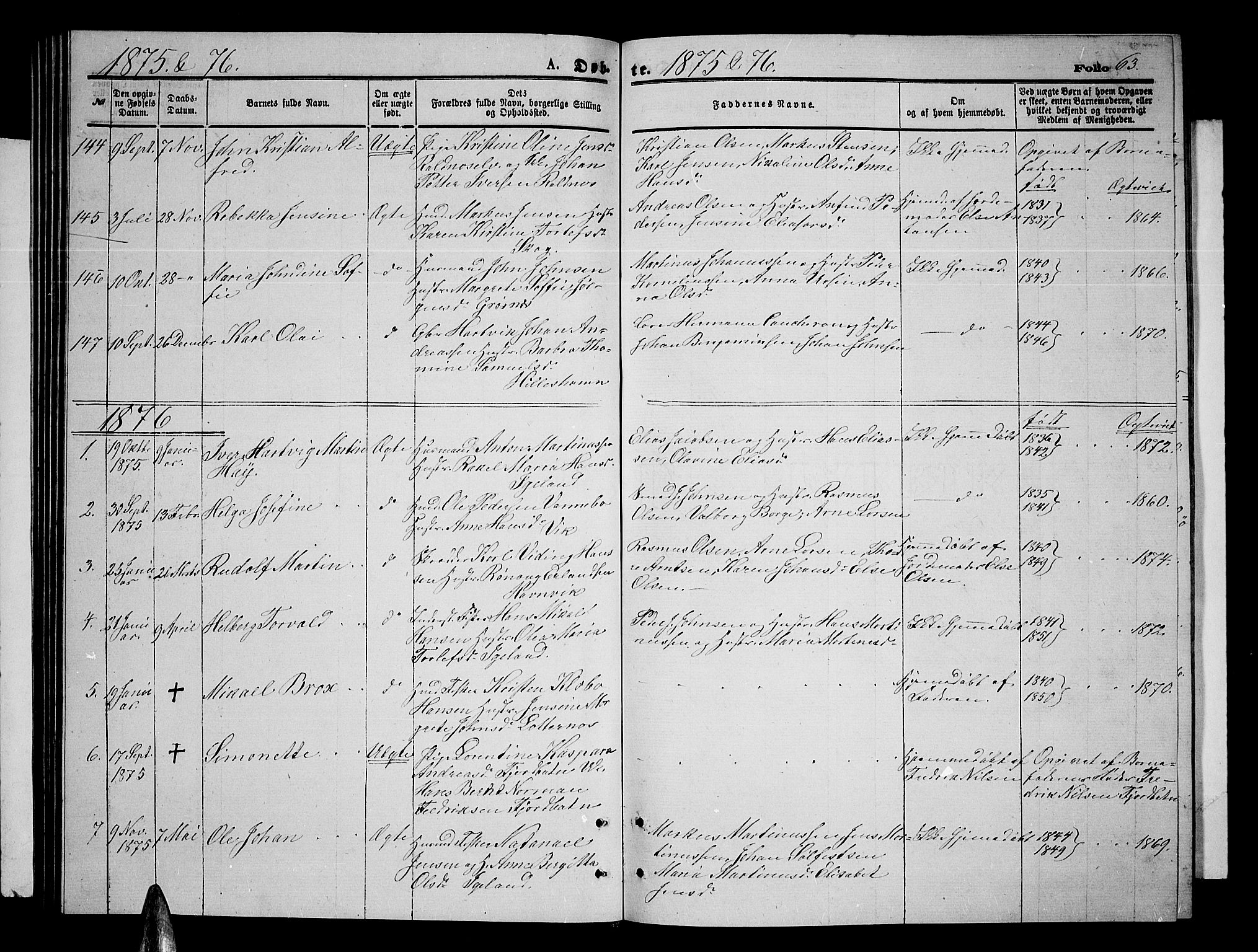 Ibestad sokneprestembete, SATØ/S-0077/H/Ha/Hab/L0006klokker: Parish register (copy) no. 6, 1871-1879, p. 63
