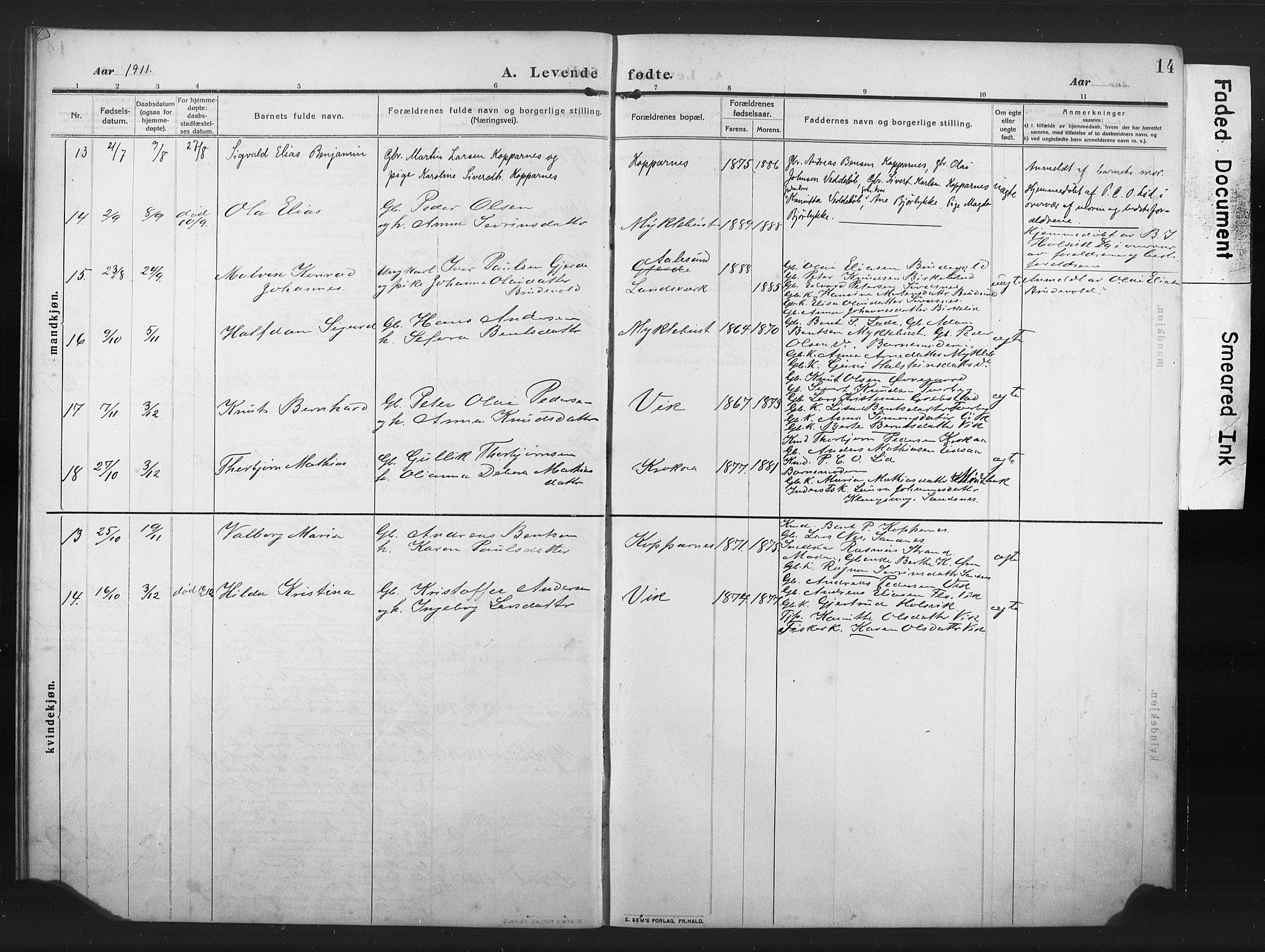 Ministerialprotokoller, klokkerbøker og fødselsregistre - Møre og Romsdal, AV/SAT-A-1454/502/L0028: Parish register (copy) no. 502C02, 1909-1932, p. 14