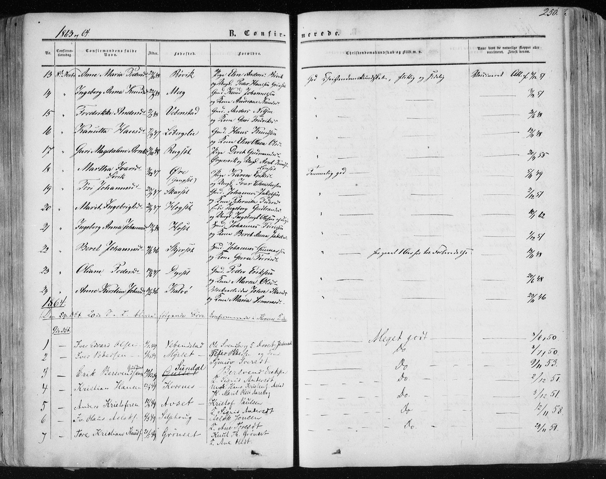 Ministerialprotokoller, klokkerbøker og fødselsregistre - Møre og Romsdal, AV/SAT-A-1454/568/L0804: Parish register (official) no. 568A11, 1854-1868, p. 250