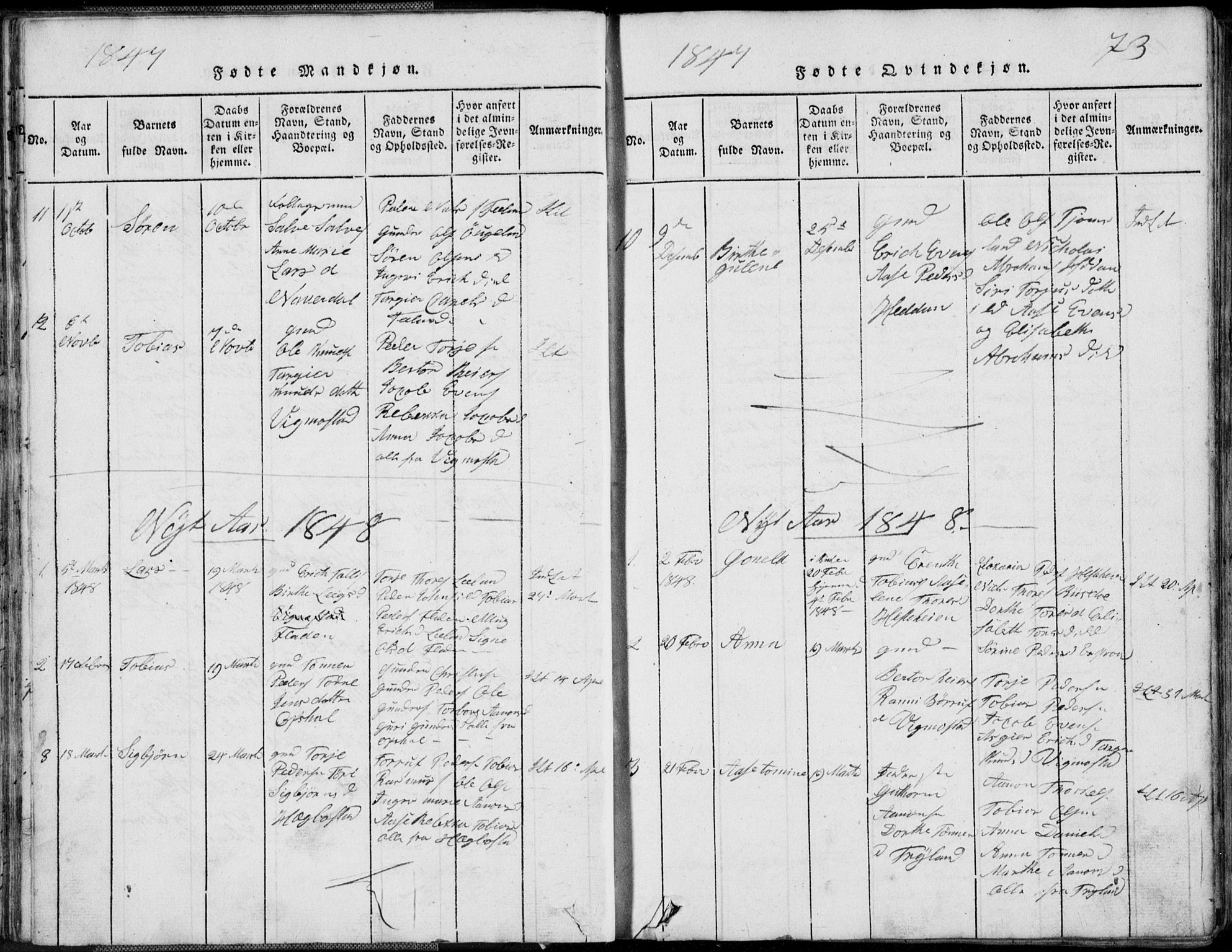 Nord-Audnedal sokneprestkontor, AV/SAK-1111-0032/F/Fb/Fbb/L0001: Parish register (copy) no. B 1, 1816-1858, p. 73