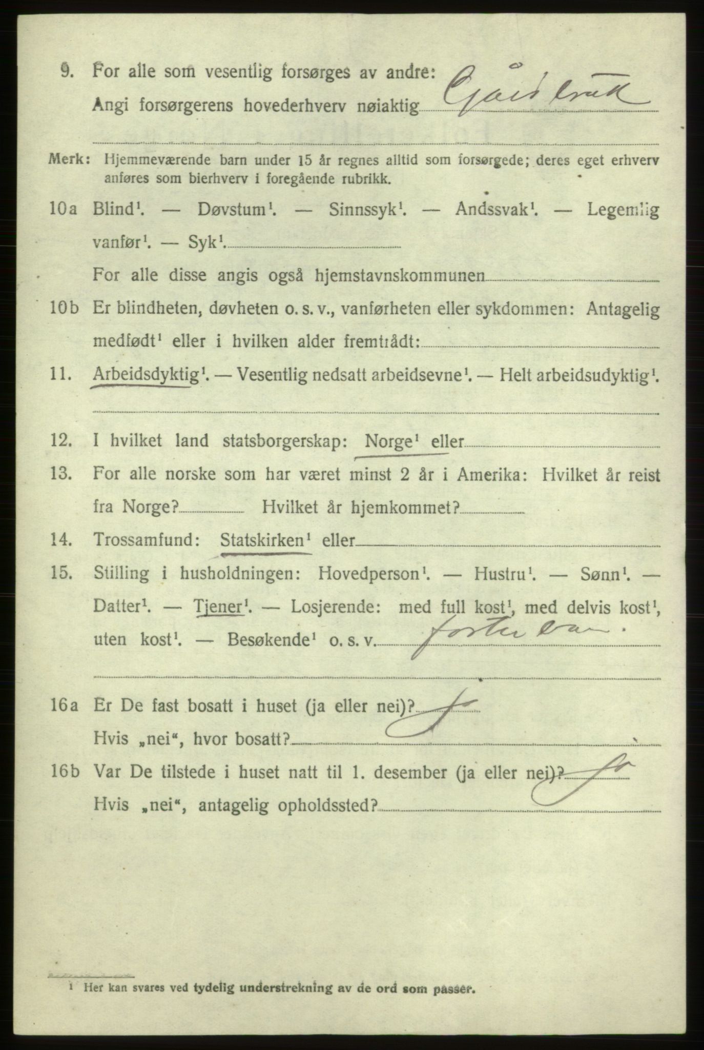 SAB, 1920 census for Tysnes, 1920, p. 4361