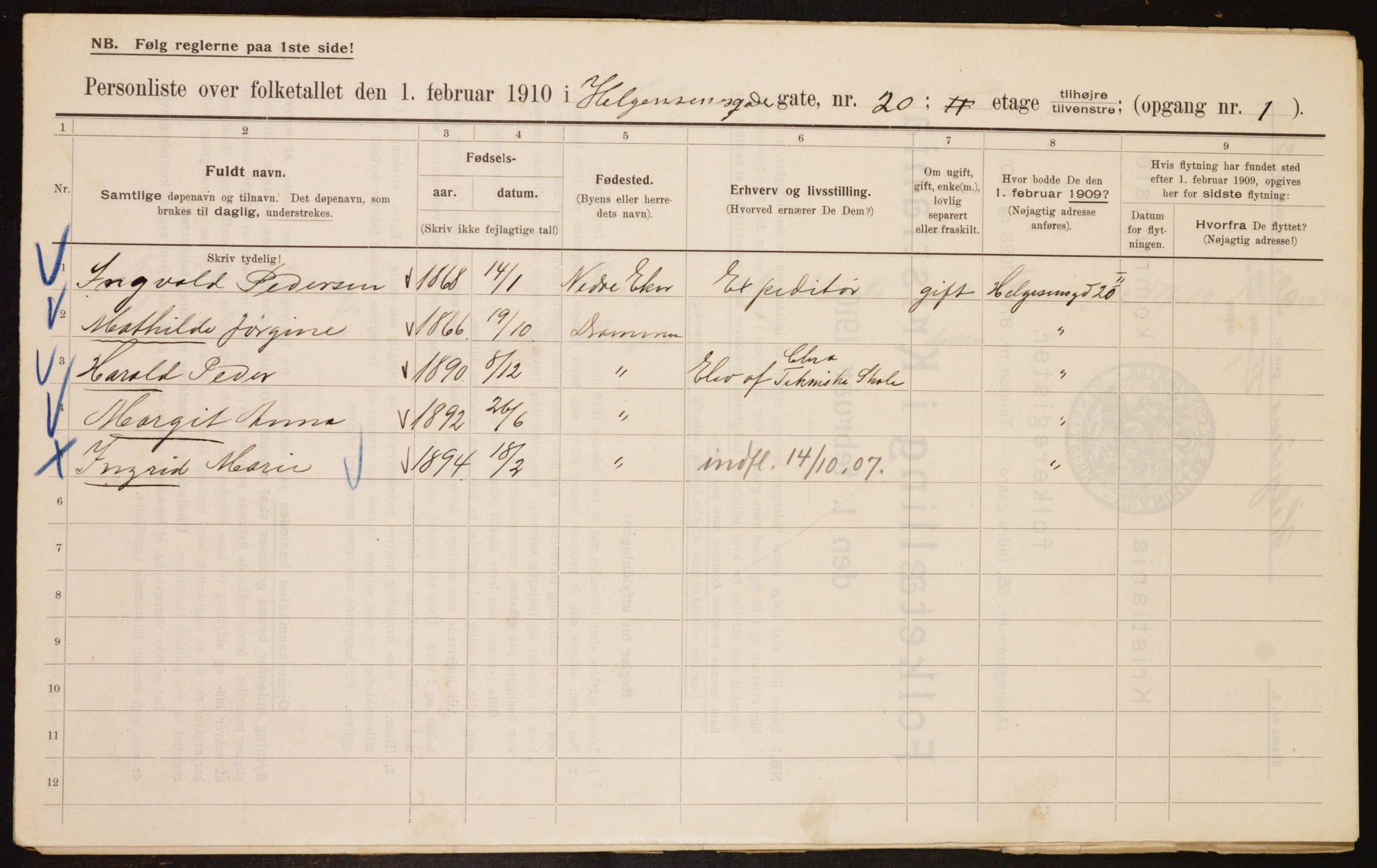 OBA, Municipal Census 1910 for Kristiania, 1910, p. 36660