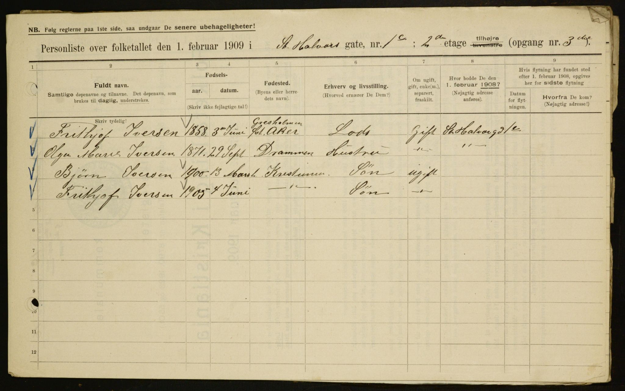 OBA, Municipal Census 1909 for Kristiania, 1909, p. 79476