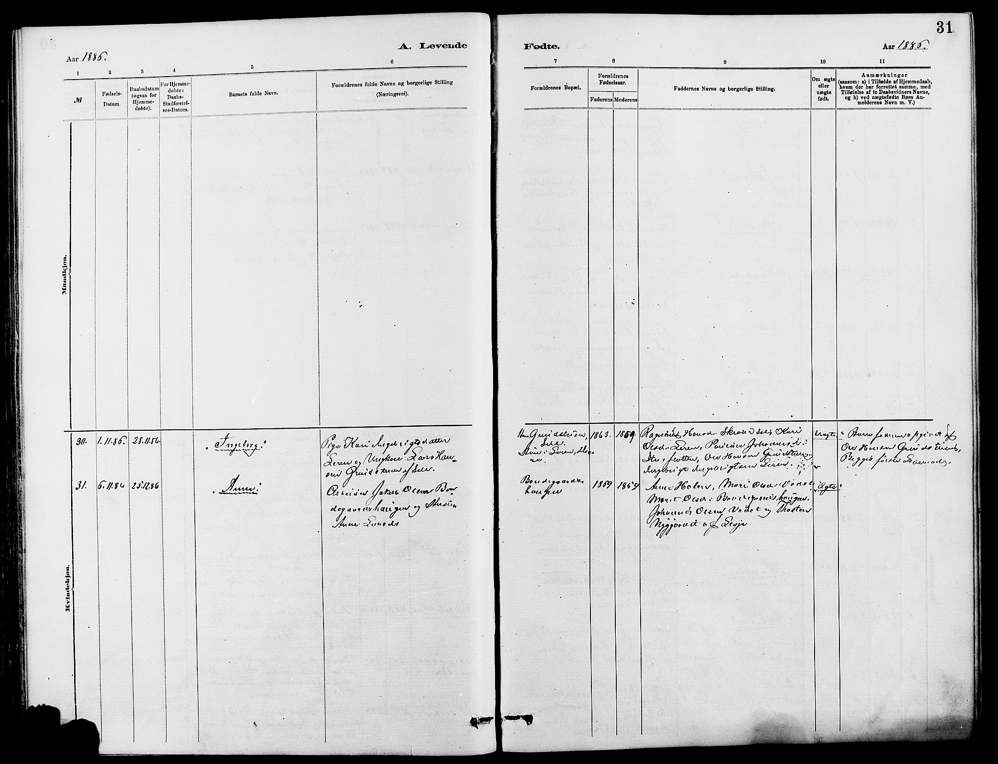Dovre prestekontor, SAH/PREST-066/H/Ha/Hab/L0002: Parish register (copy) no. 2, 1881-1907, p. 31
