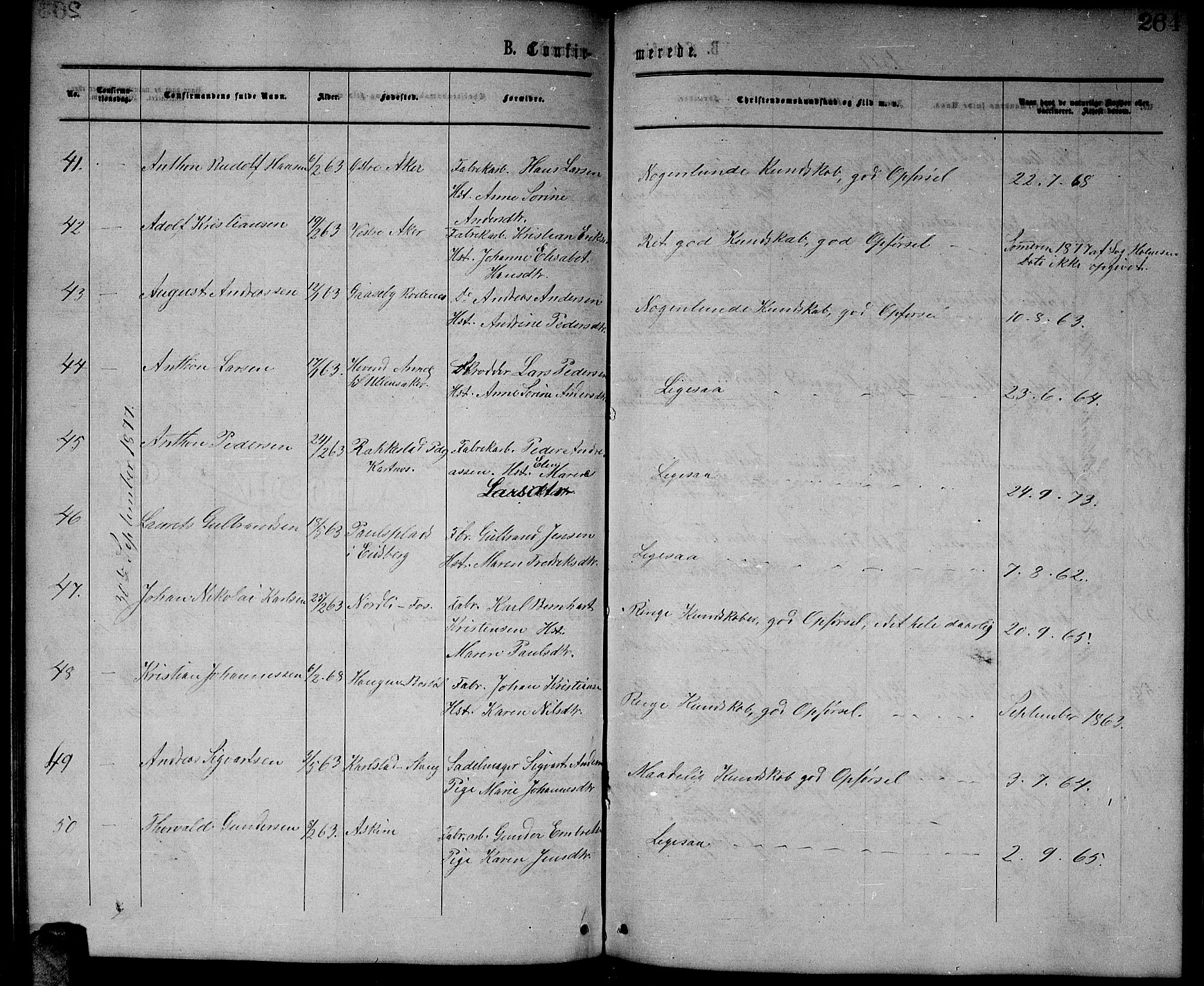 Enebakk prestekontor Kirkebøker, AV/SAO-A-10171c/G/Ga/L0005: Parish register (copy) no. I 5, 1867-1888, p. 264