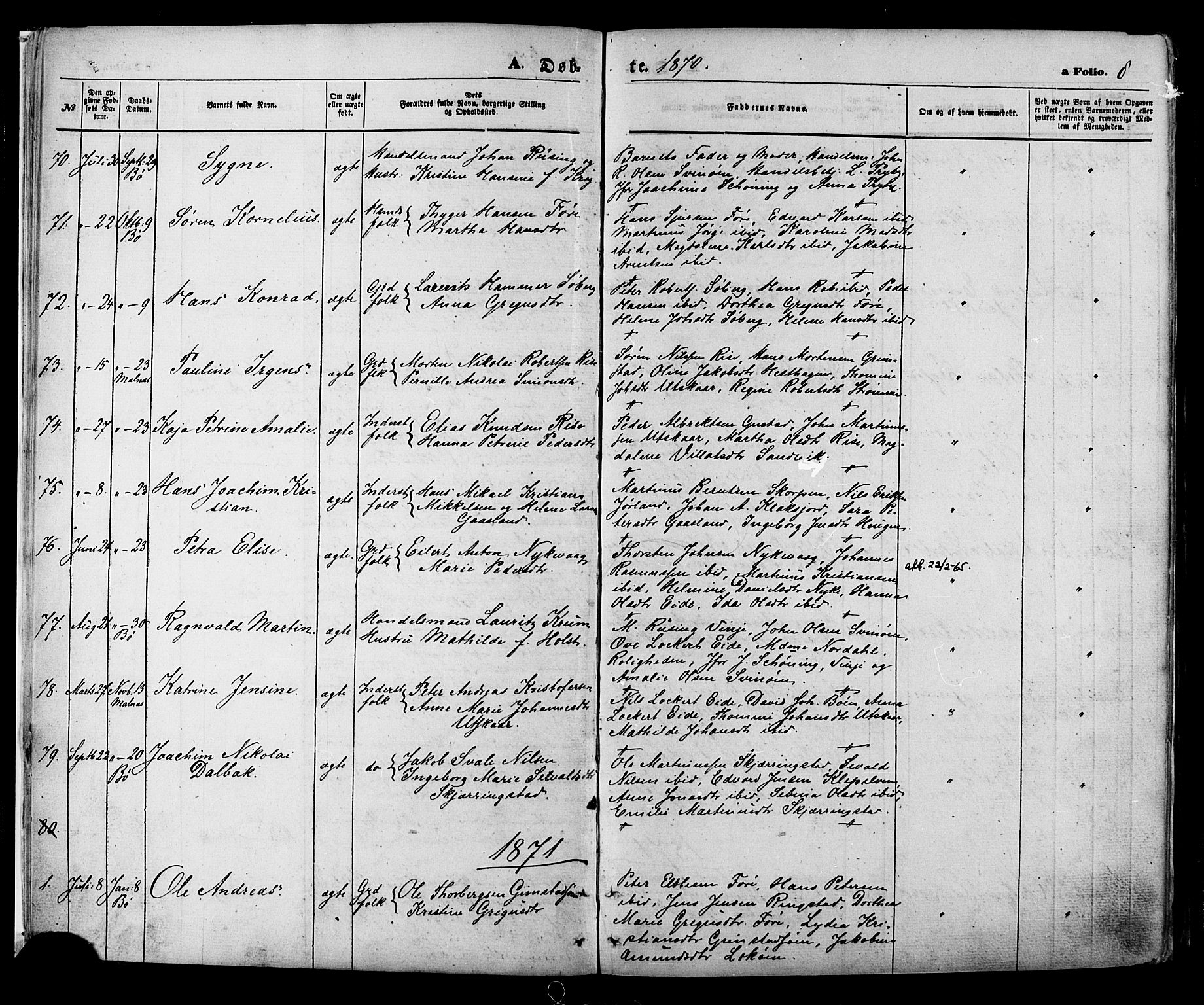 Ministerialprotokoller, klokkerbøker og fødselsregistre - Nordland, SAT/A-1459/891/L1301: Parish register (official) no. 891A06, 1870-1878, p. 8