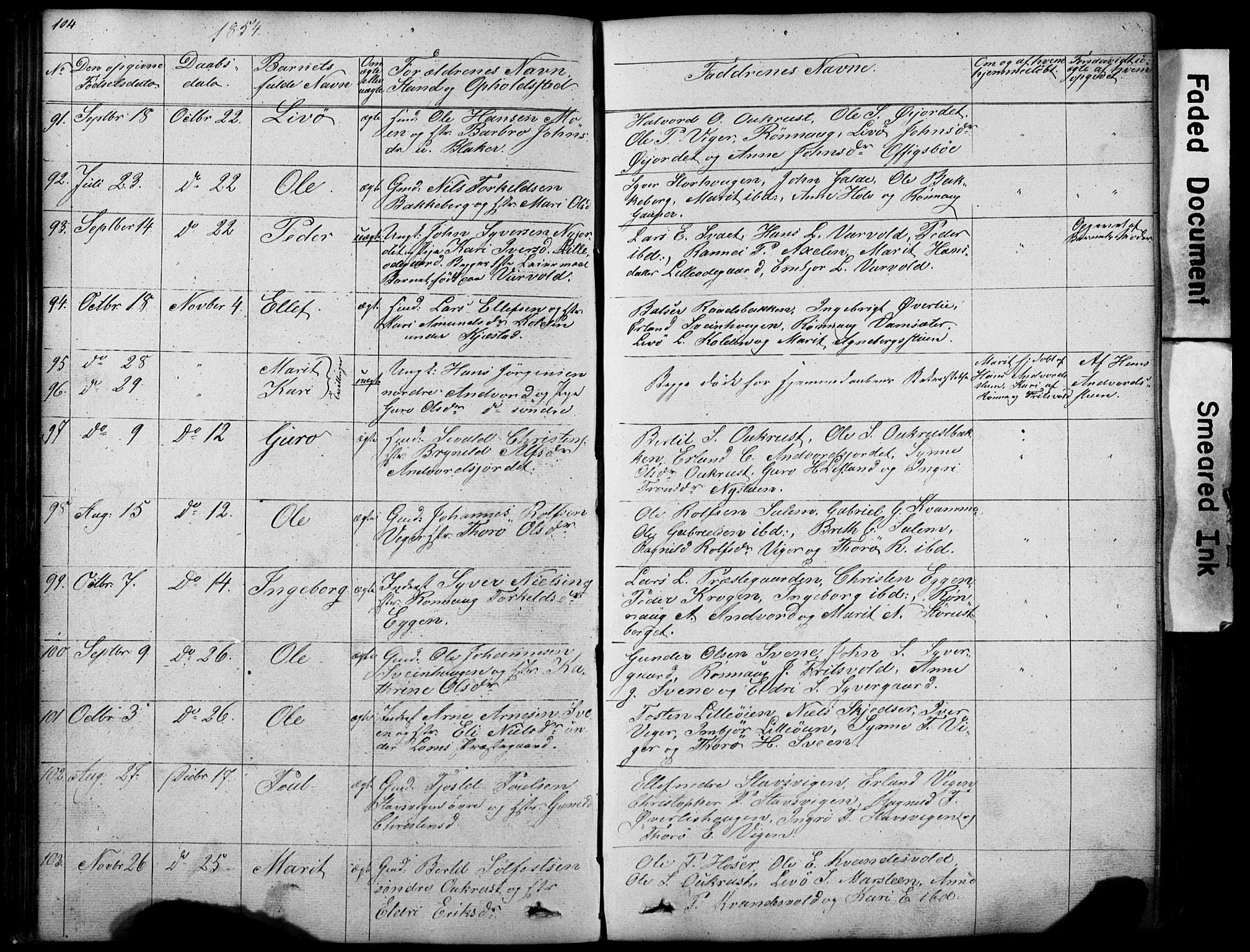 Lom prestekontor, SAH/PREST-070/L/L0012: Parish register (copy) no. 12, 1845-1873, p. 104-105