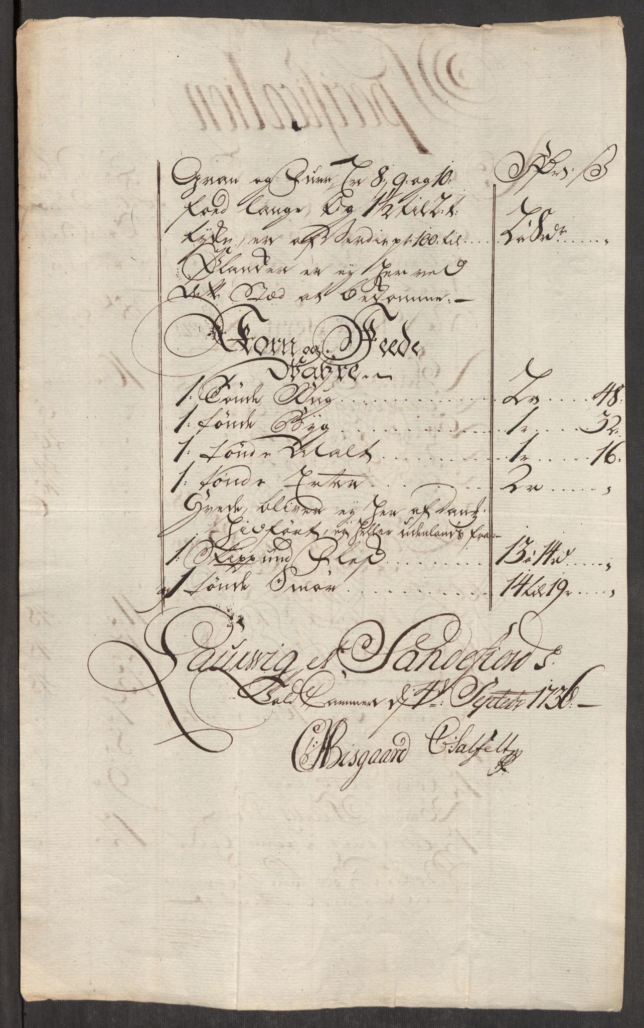 Rentekammeret inntil 1814, Realistisk ordnet avdeling, RA/EA-4070/Oe/L0001: [Ø1]: Priskuranter, 1712-1739, p. 370