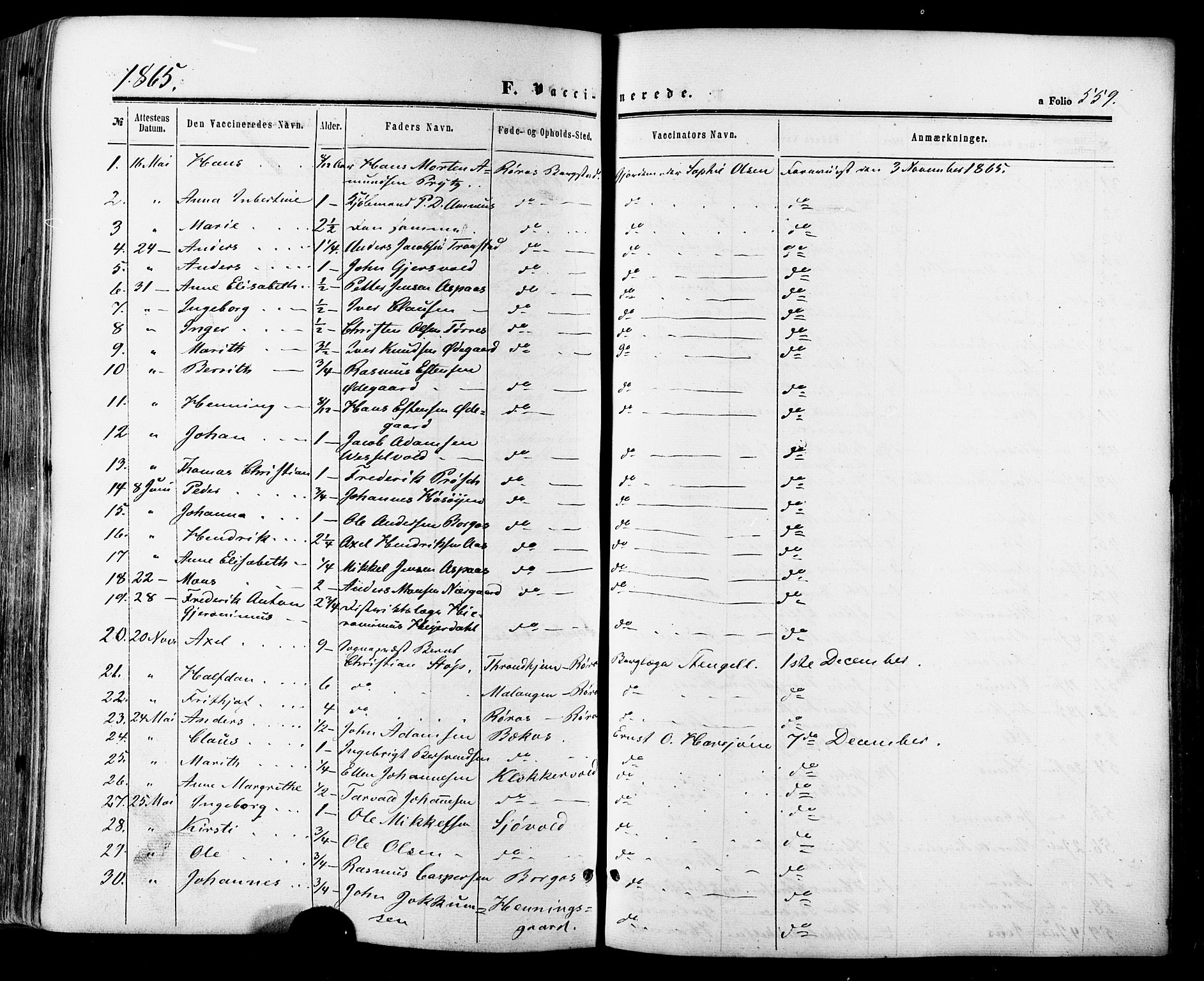 Ministerialprotokoller, klokkerbøker og fødselsregistre - Sør-Trøndelag, AV/SAT-A-1456/681/L0932: Parish register (official) no. 681A10, 1860-1878, p. 559