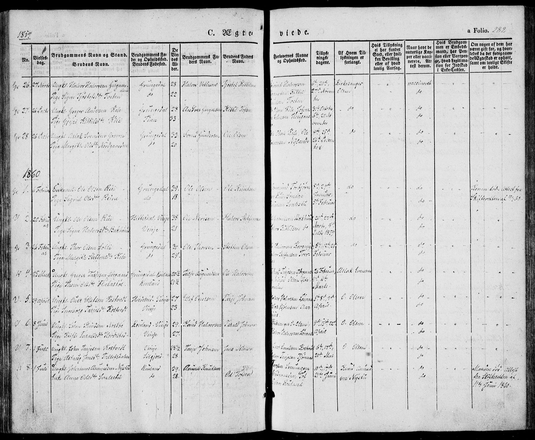 Vinje kirkebøker, SAKO/A-312/F/Fa/L0004: Parish register (official) no. I 4, 1843-1869, p. 282