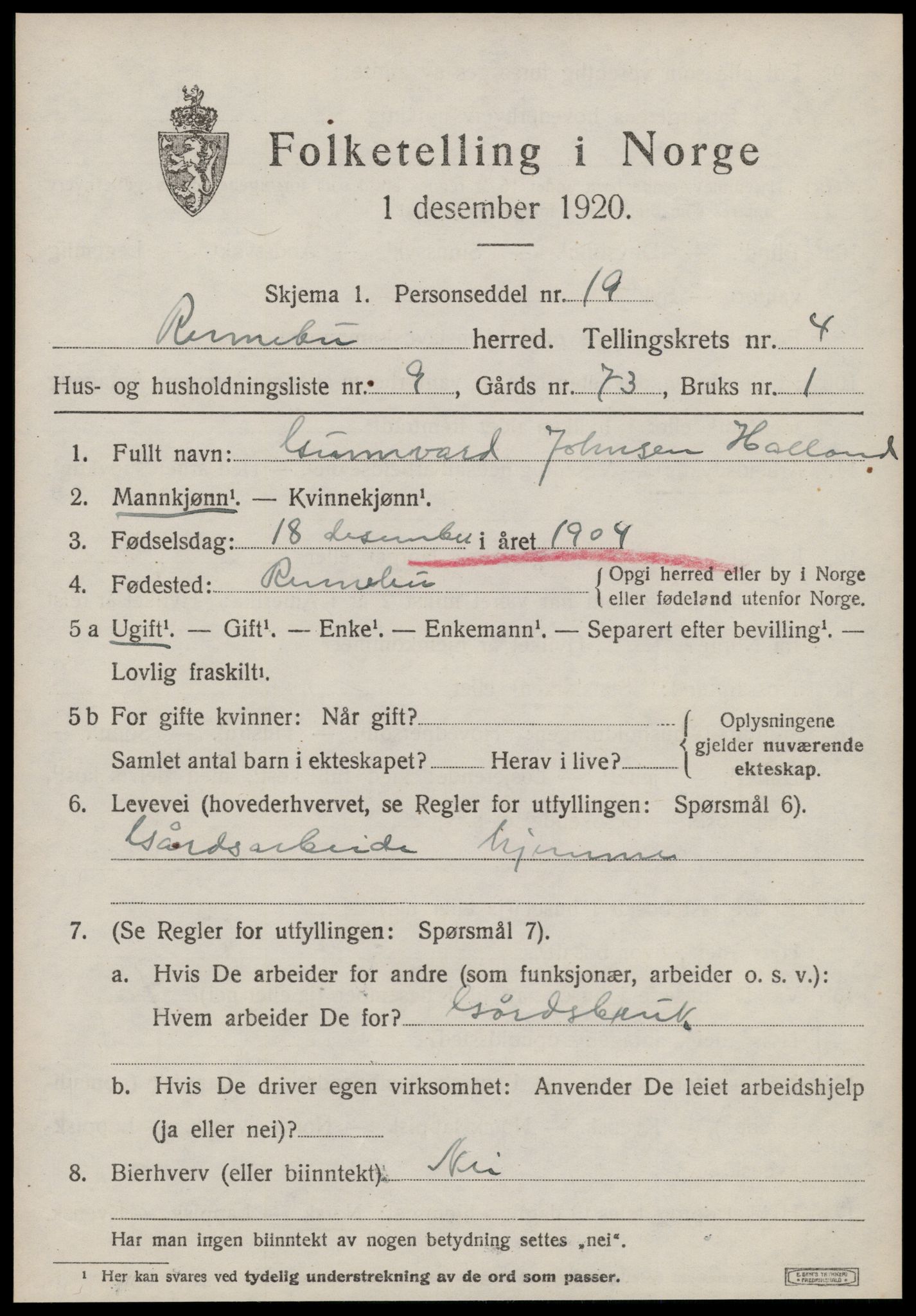 SAT, 1920 census for Rennebu, 1920, p. 2686