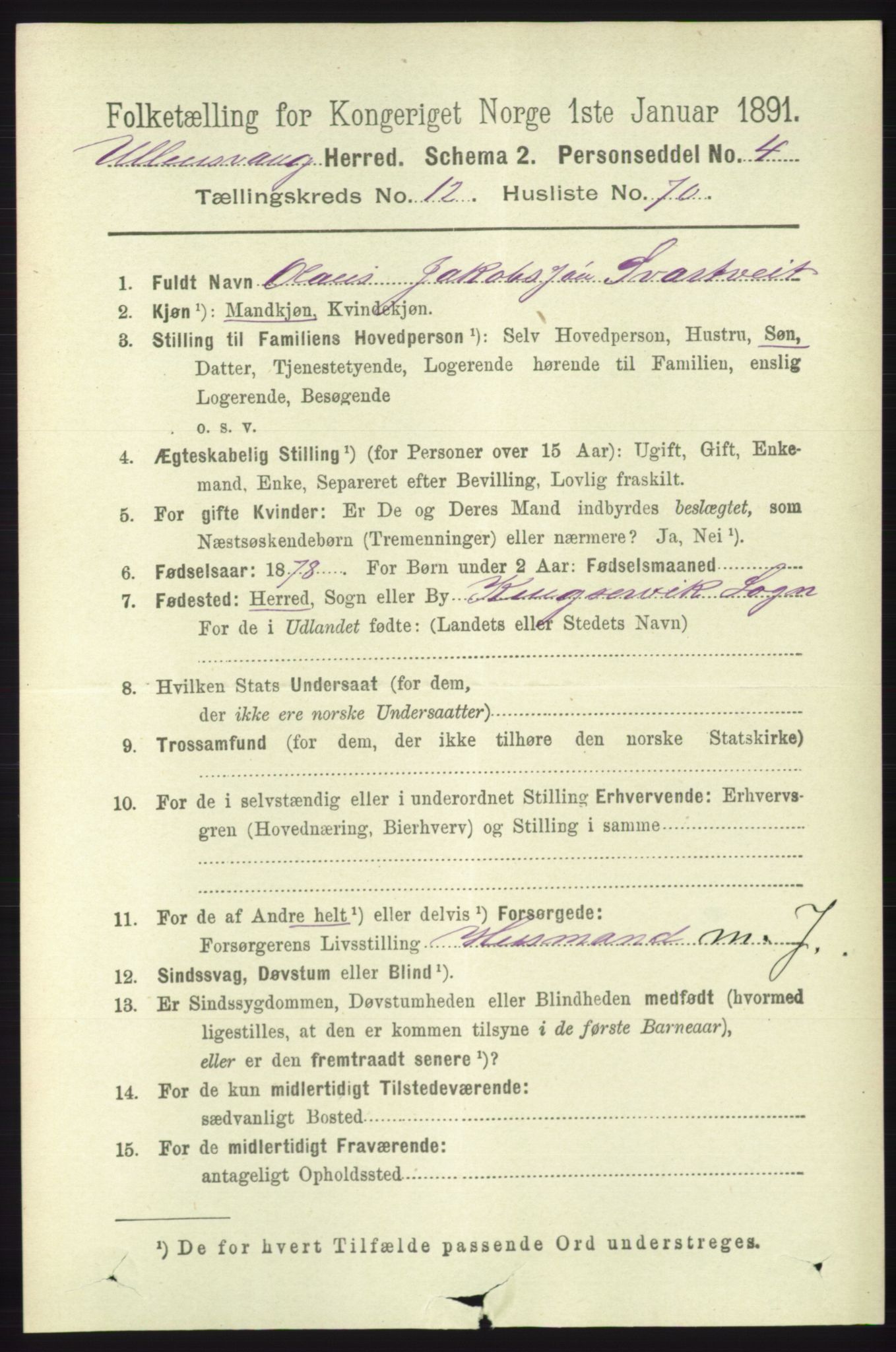 RA, 1891 census for 1230 Ullensvang, 1891, p. 5018