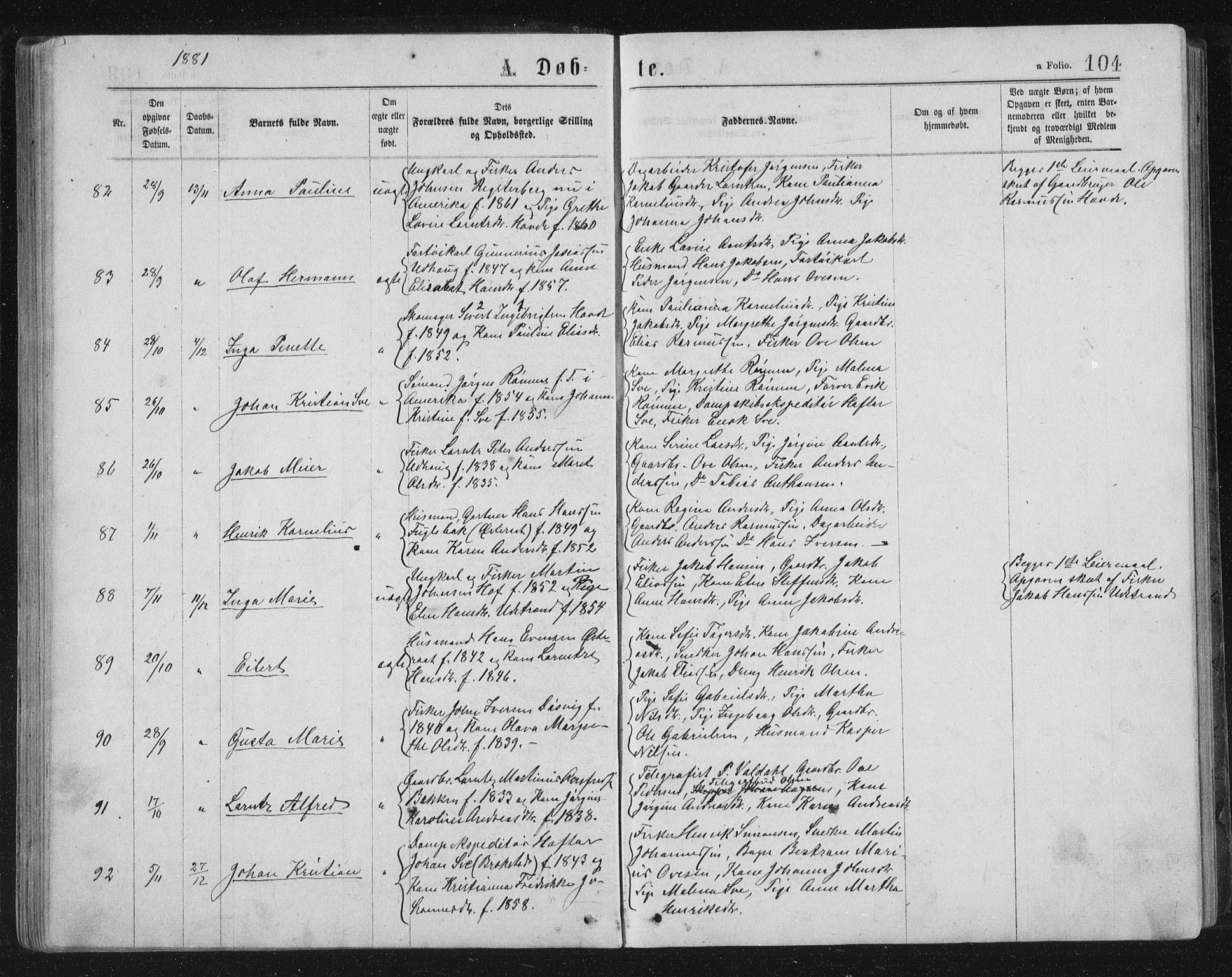 Ministerialprotokoller, klokkerbøker og fødselsregistre - Sør-Trøndelag, SAT/A-1456/659/L0745: Parish register (copy) no. 659C02, 1869-1892, p. 104