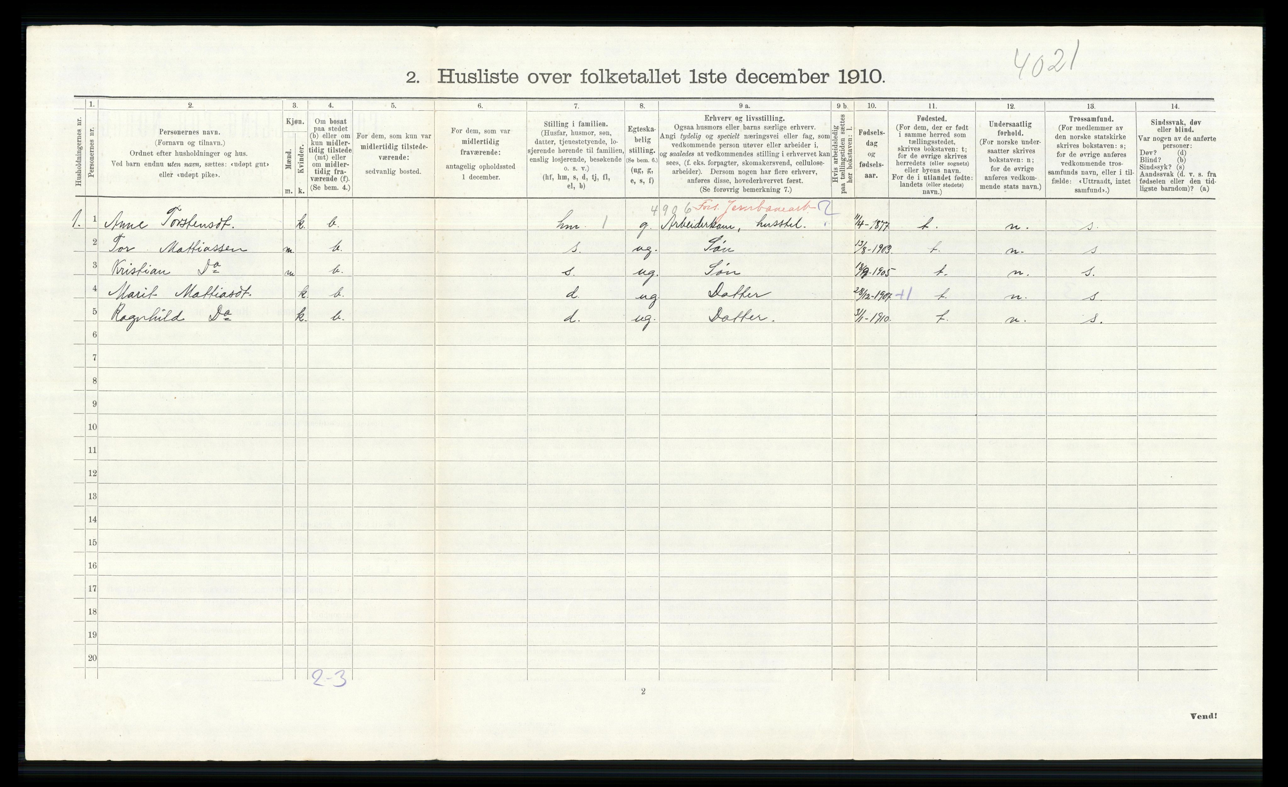 RA, 1910 census for Lom, 1910, p. 196