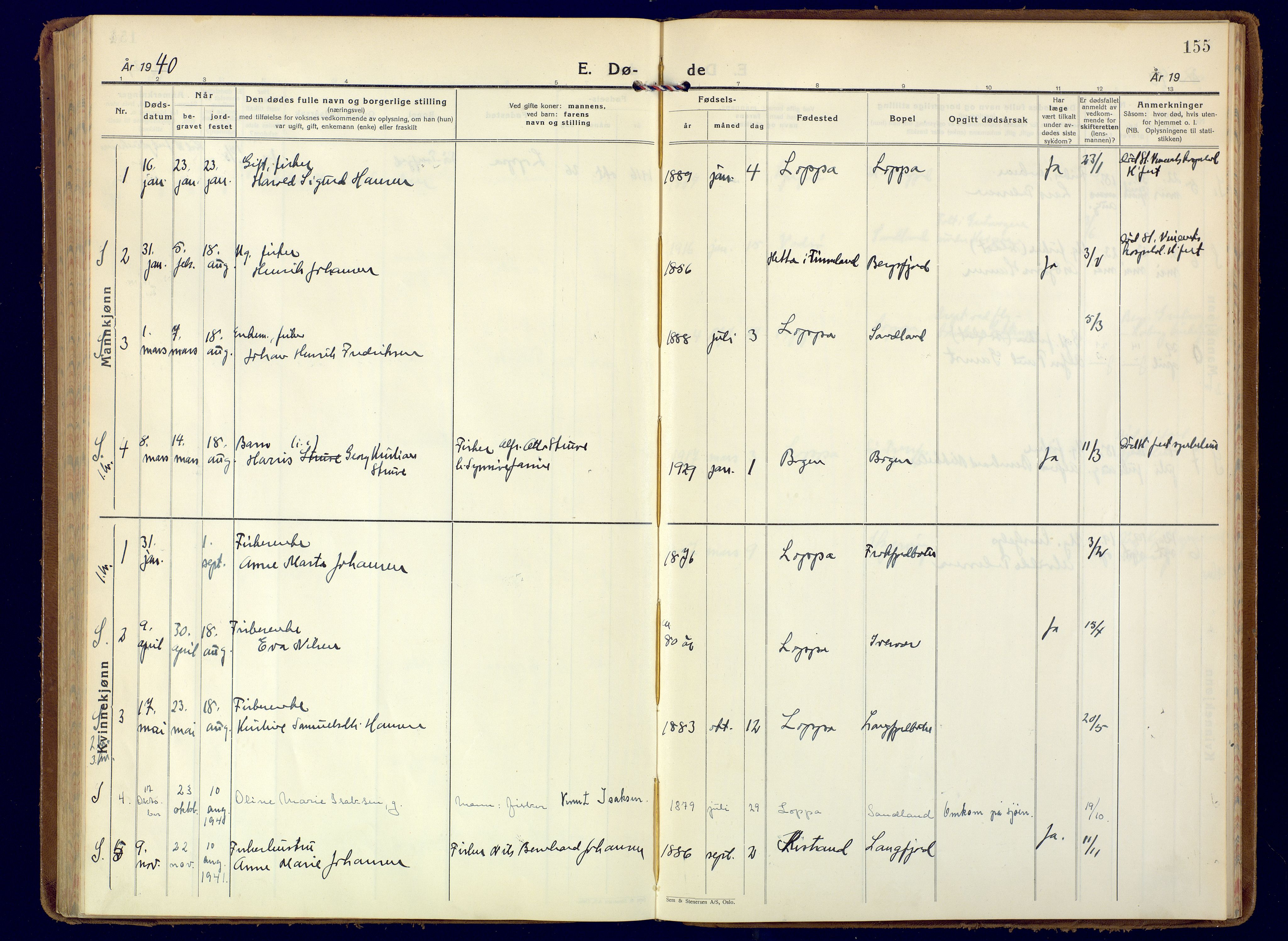 Loppa sokneprestkontor, AV/SATØ-S-1339/H/Ha/L0014kirke: Parish register (official) no. 14, 1933-1942, p. 155