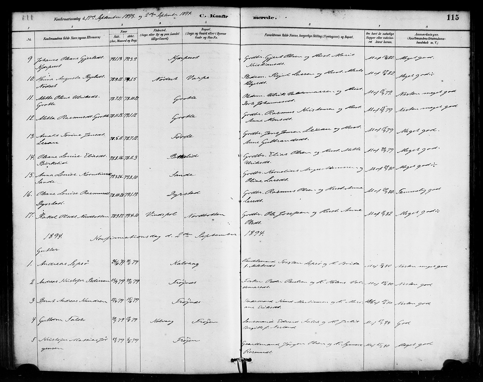 Bremanger sokneprestembete, AV/SAB-A-82201/H/Haa/Haab/L0001: Parish register (official) no. B 1, 1884-1895, p. 115