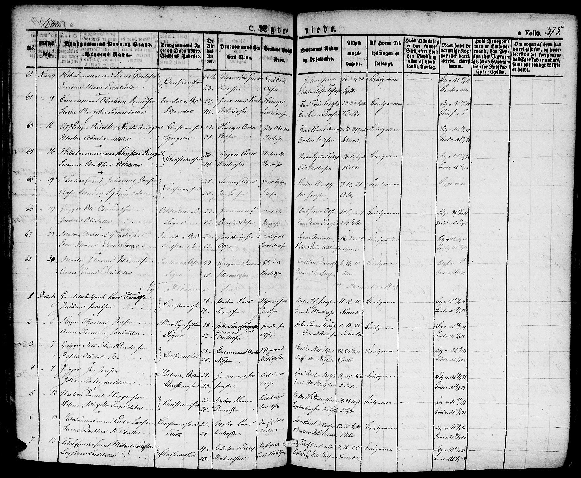 Kristiansand domprosti, SAK/1112-0006/F/Fa/L0011: Parish register (official) no. A 11, 1827-1841, p. 375