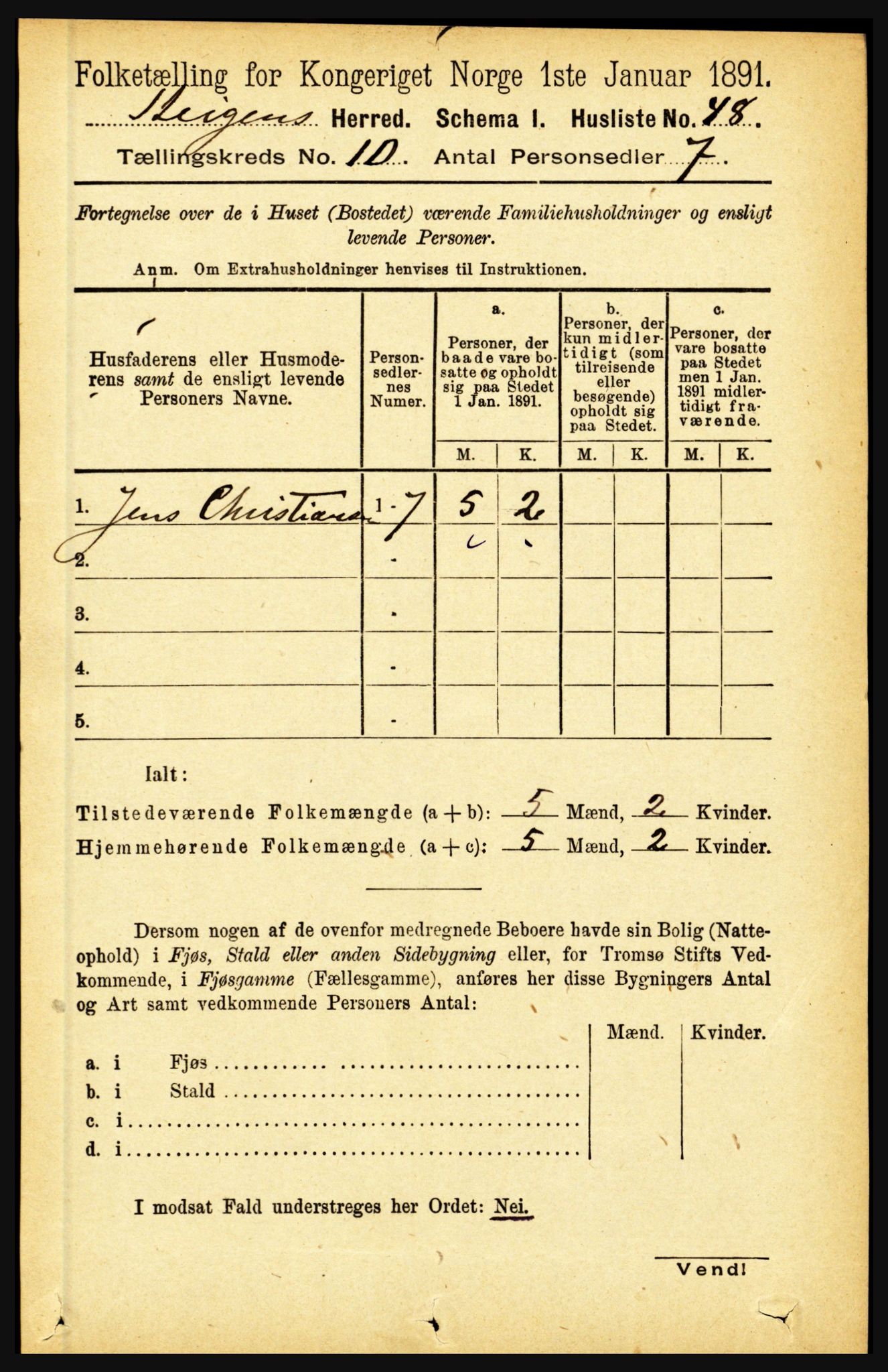 RA, 1891 census for 1848 Steigen, 1891, p. 3445