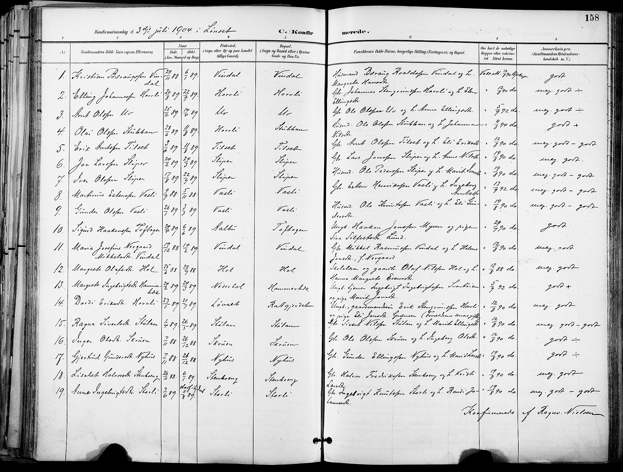 Ministerialprotokoller, klokkerbøker og fødselsregistre - Sør-Trøndelag, SAT/A-1456/678/L0902: Parish register (official) no. 678A11, 1895-1911, p. 158