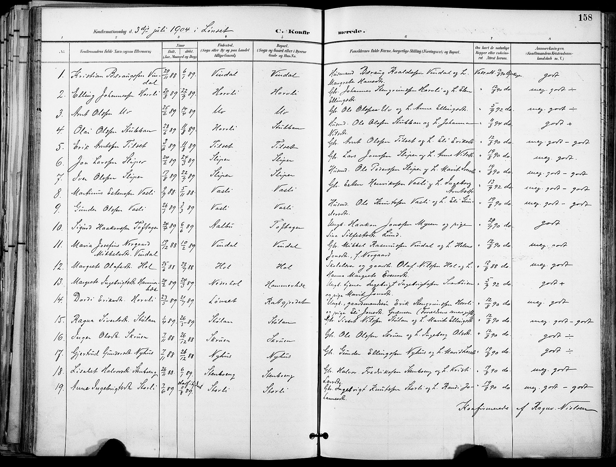 Ministerialprotokoller, klokkerbøker og fødselsregistre - Sør-Trøndelag, AV/SAT-A-1456/678/L0902: Parish register (official) no. 678A11, 1895-1911, p. 158