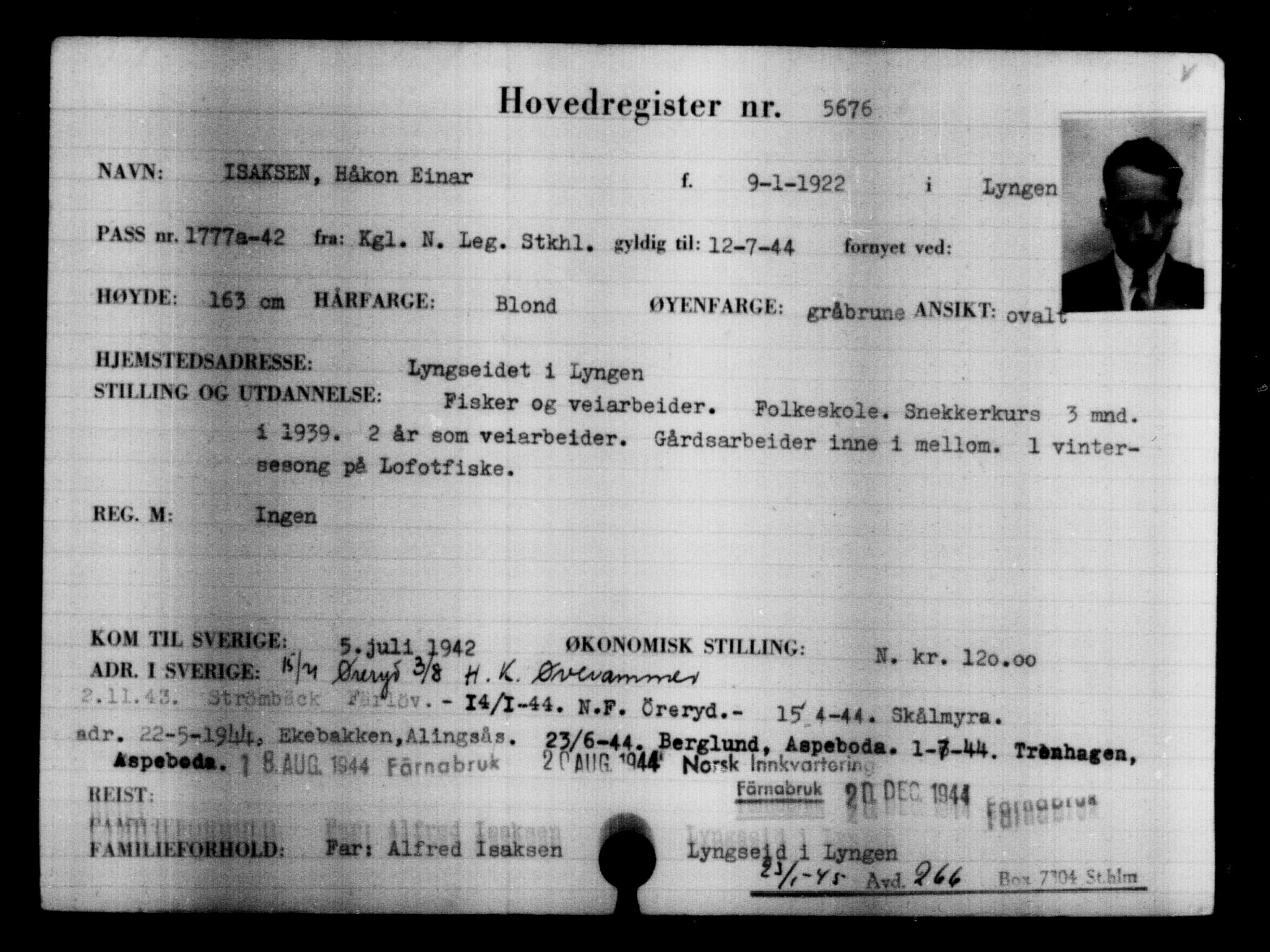 Utenriksstasjonene, Legasjonen i Stockholm, Flyktningkontoret, AV/RA-S-6753/V/Va/L0004: Kjesäterkartoteket, flyktninger med registreringsnr. 3496-6610, 1940-1945, p. 2524