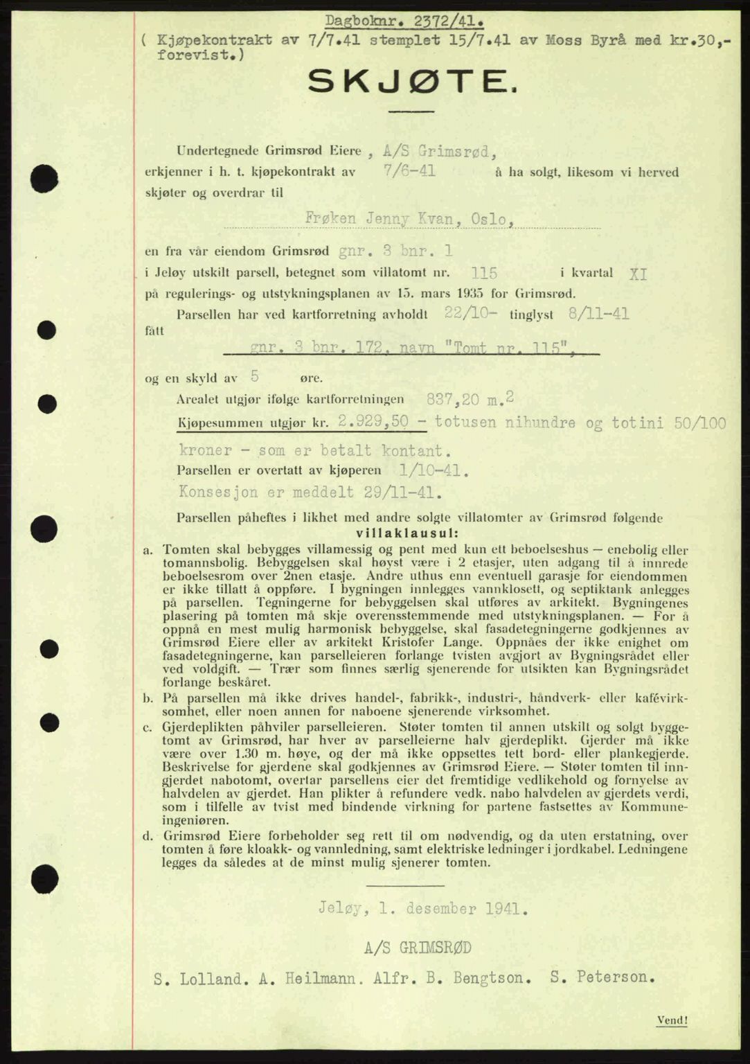 Moss sorenskriveri, SAO/A-10168: Mortgage book no. A9, 1941-1942, Diary no: : 2372/1941