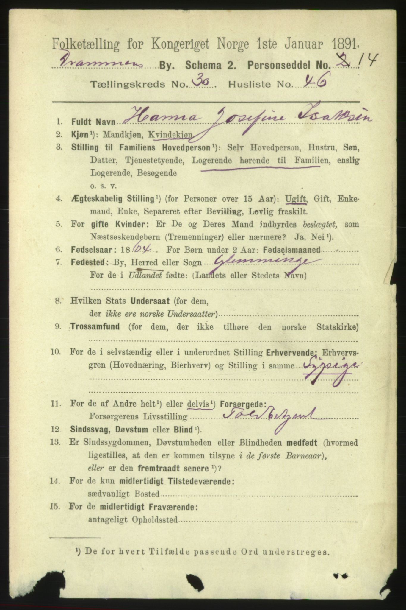 RA, 1891 census for 0602 Drammen, 1891, p. 18707