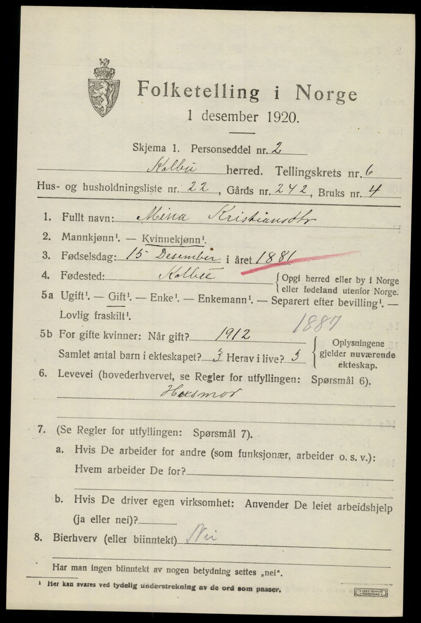 SAH, 1920 census for Kolbu, 1920, p. 4632