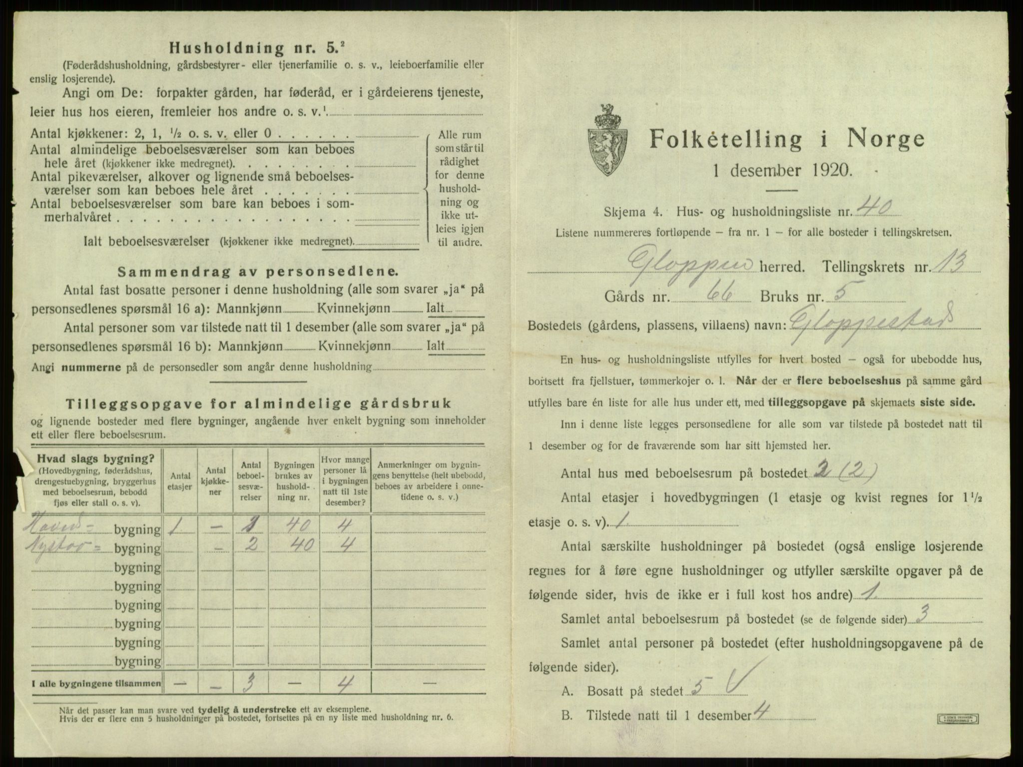 SAB, 1920 census for Gloppen, 1920, p. 911