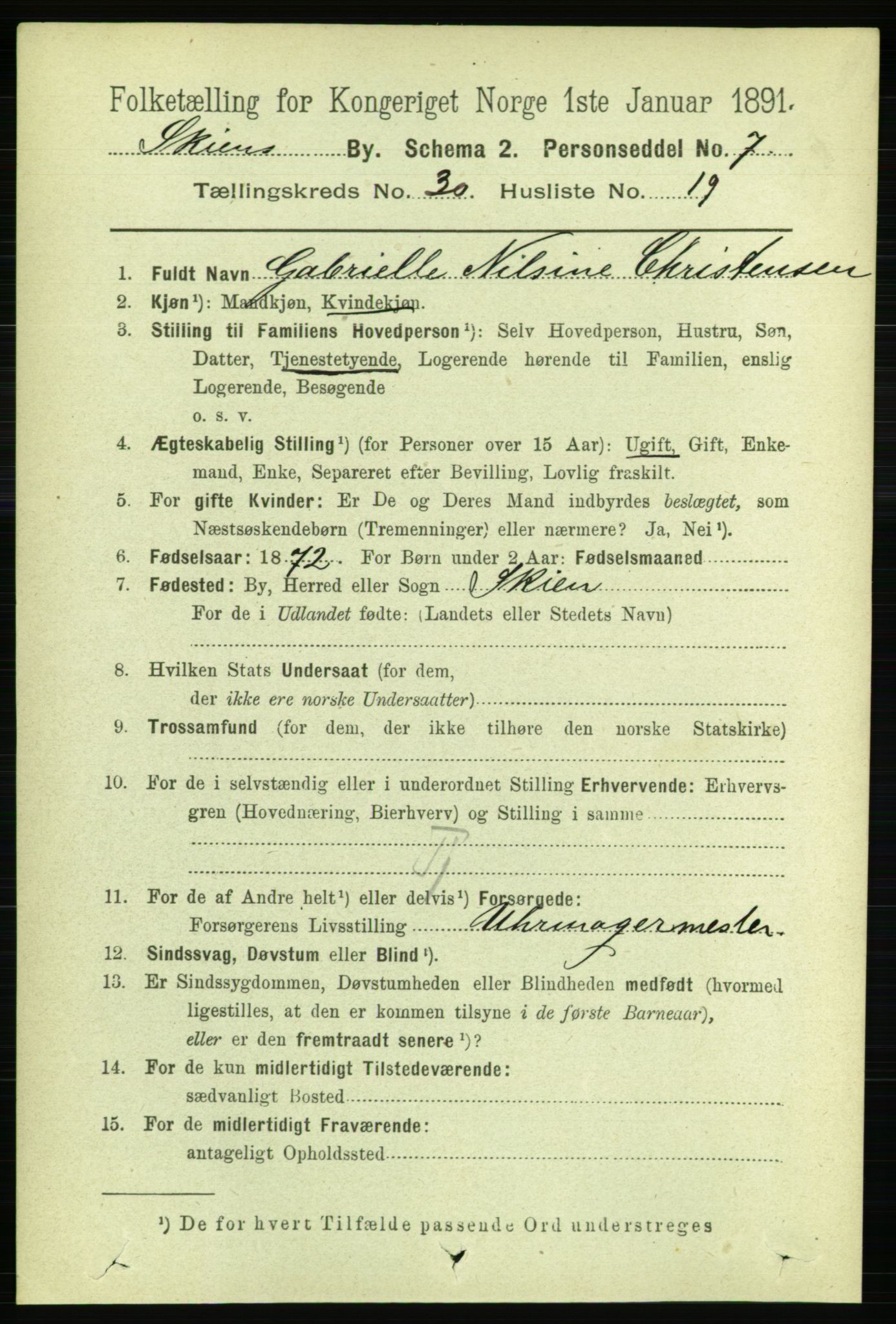 RA, 1891 census for 0806 Skien, 1891, p. 7036