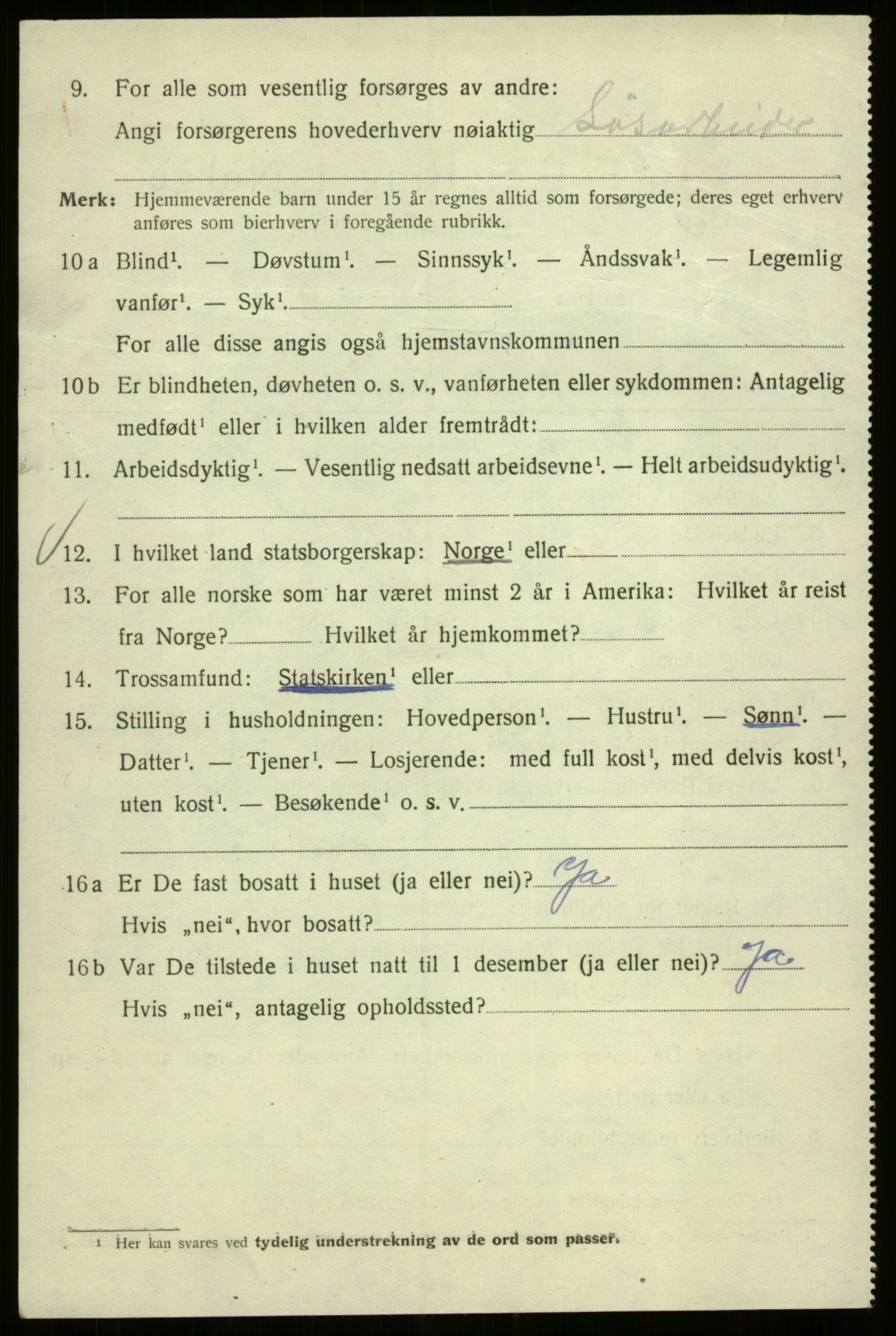 SAB, 1920 census for Bergen, 1920, p. 170994