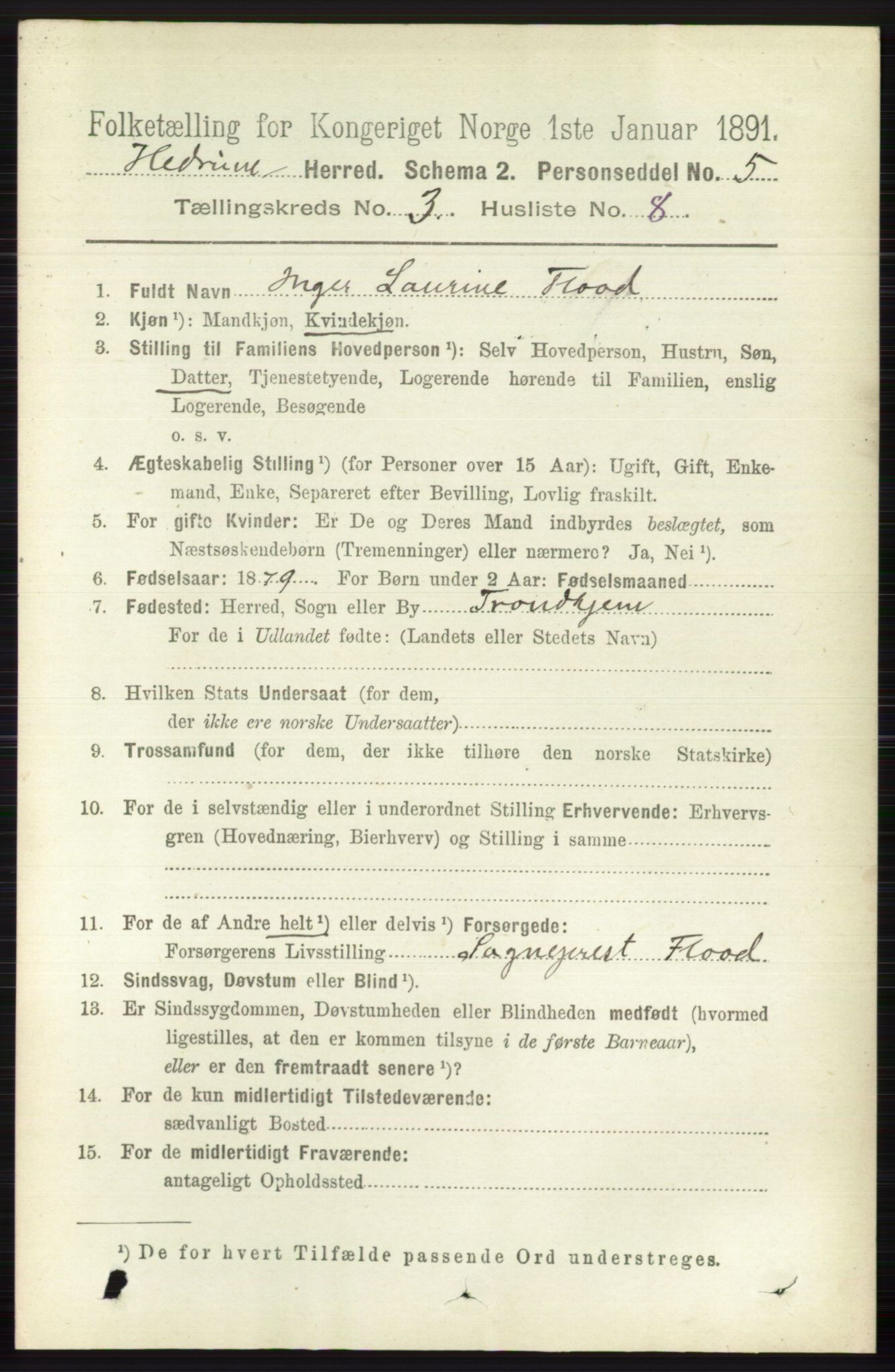 RA, 1891 census for 0727 Hedrum, 1891, p. 1013