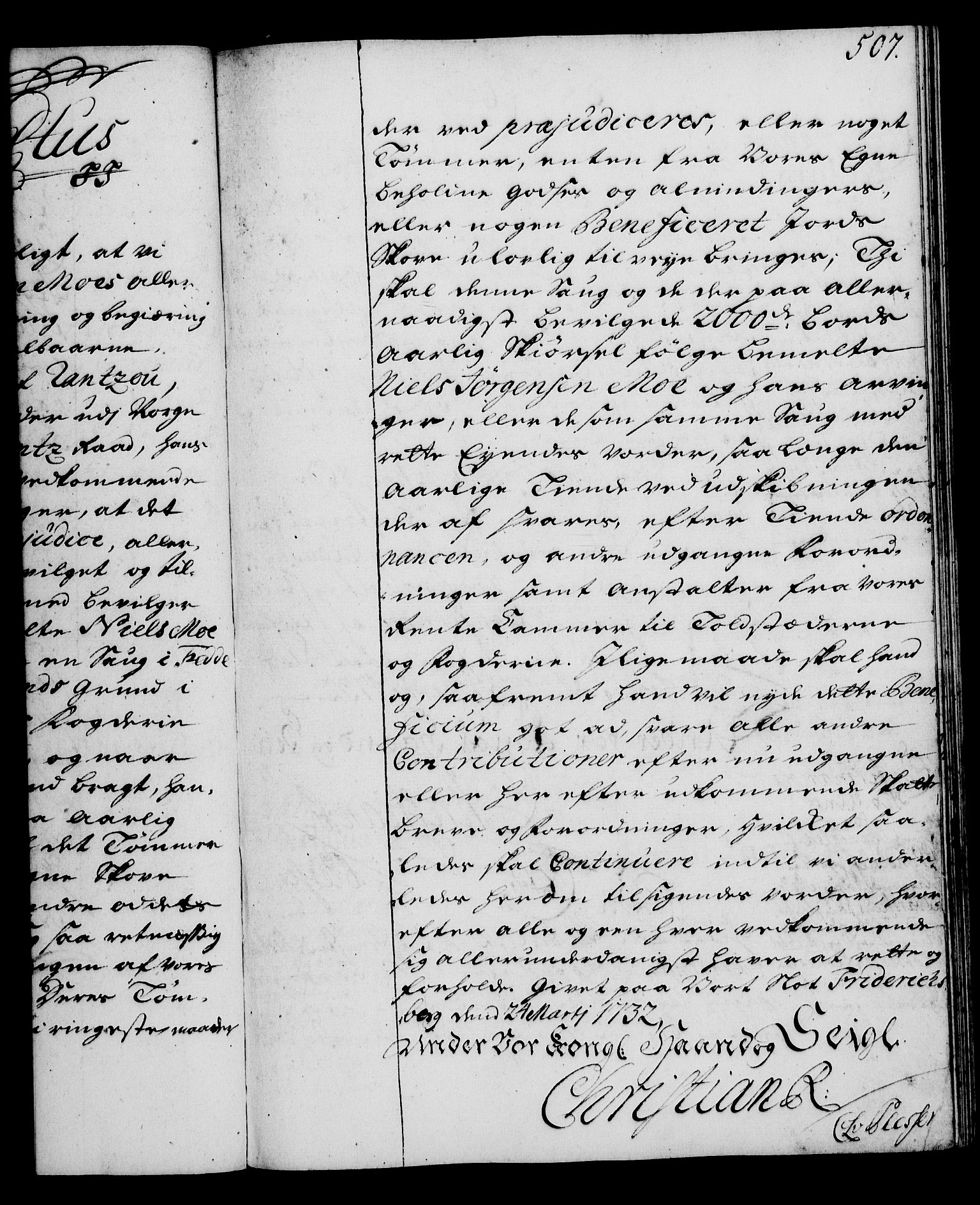 Rentekammeret, Kammerkanselliet, RA/EA-3111/G/Gg/Gga/L0003: Norsk ekspedisjonsprotokoll med register (merket RK 53.3), 1727-1734, p. 507
